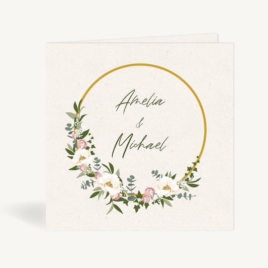 Floral Hoop Folded Wedding Invitation