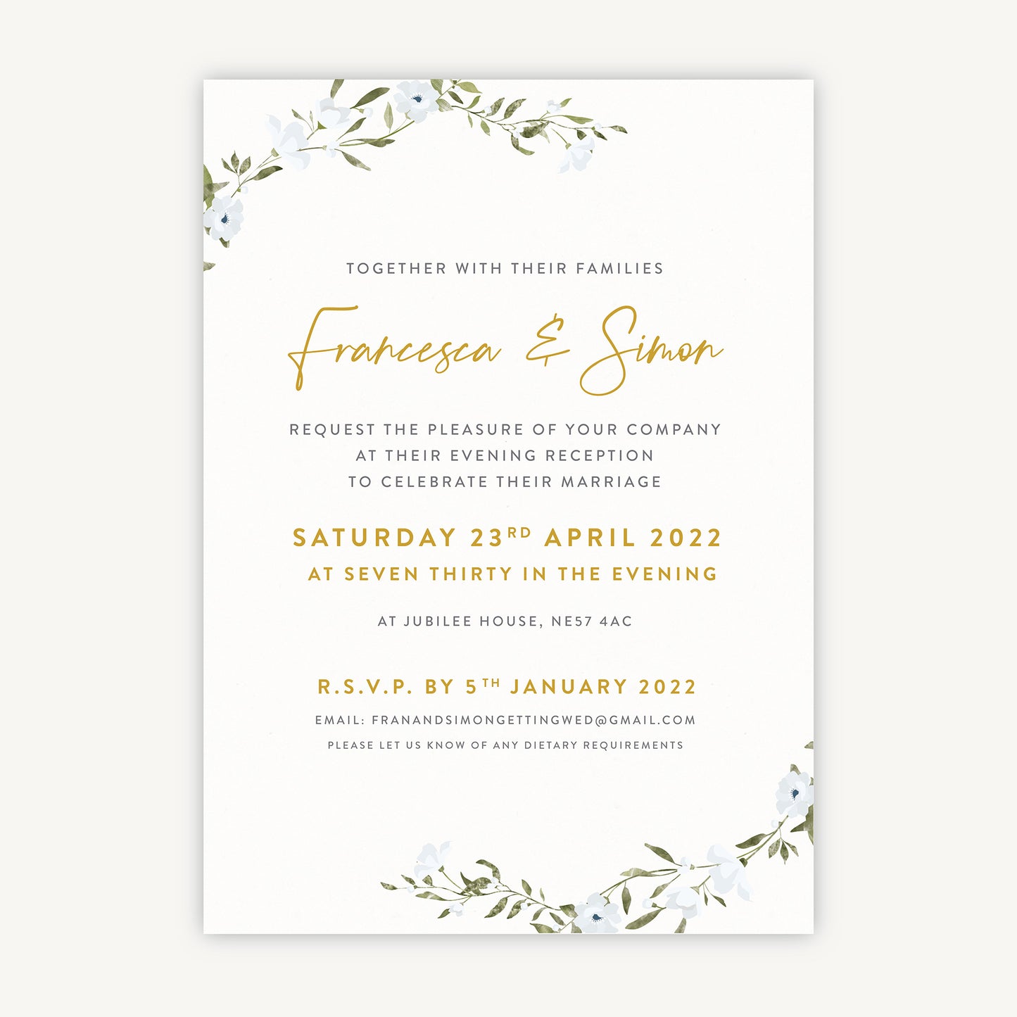 Spring Flowers Evening/Reception Wedding Invitation