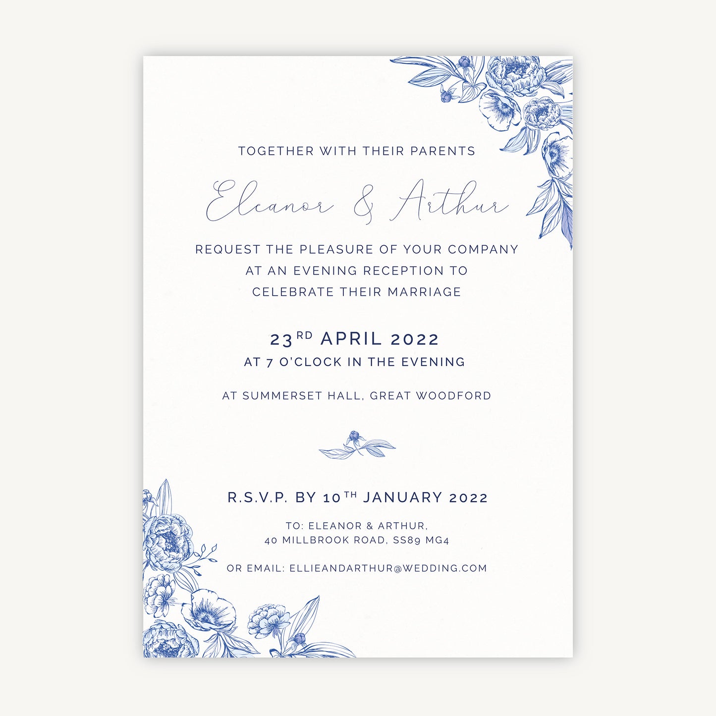 Farmhouse Blue Evening/Reception Wedding Invitation