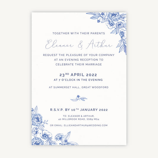 Farmhouse Blue Evening/Reception Wedding Invitation