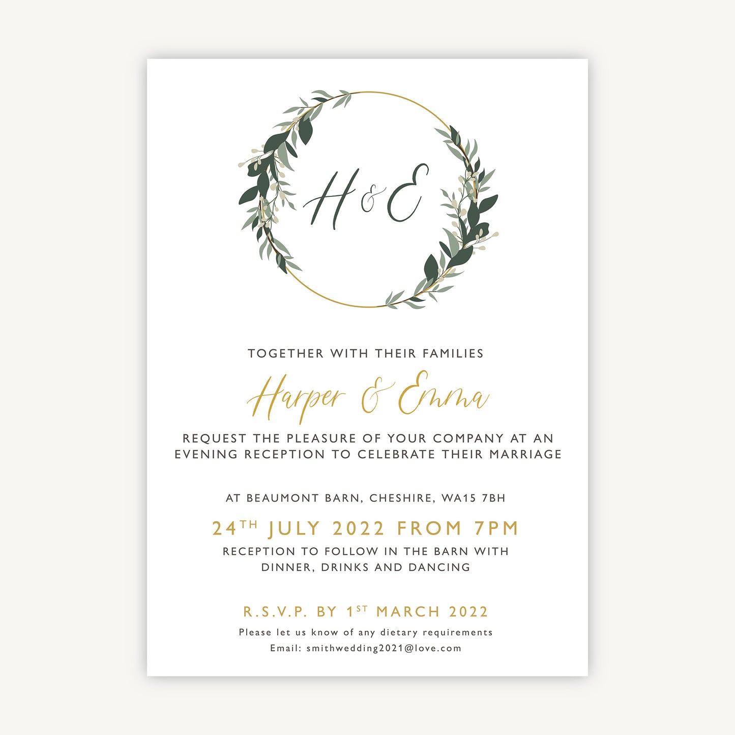 Foliage Hoop Evening/Reception Wedding Invitation