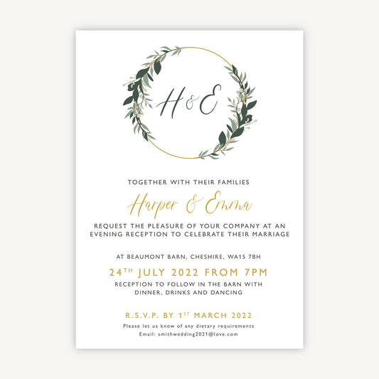 Foliage Hoop Evening/Reception Wedding Invitation