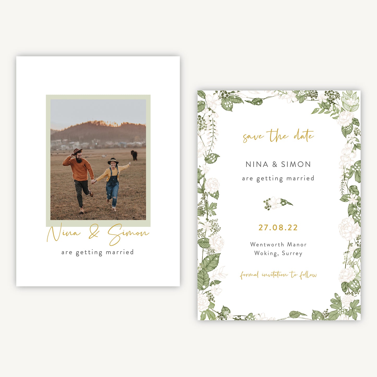White Floral Photo Wedding Save the Date