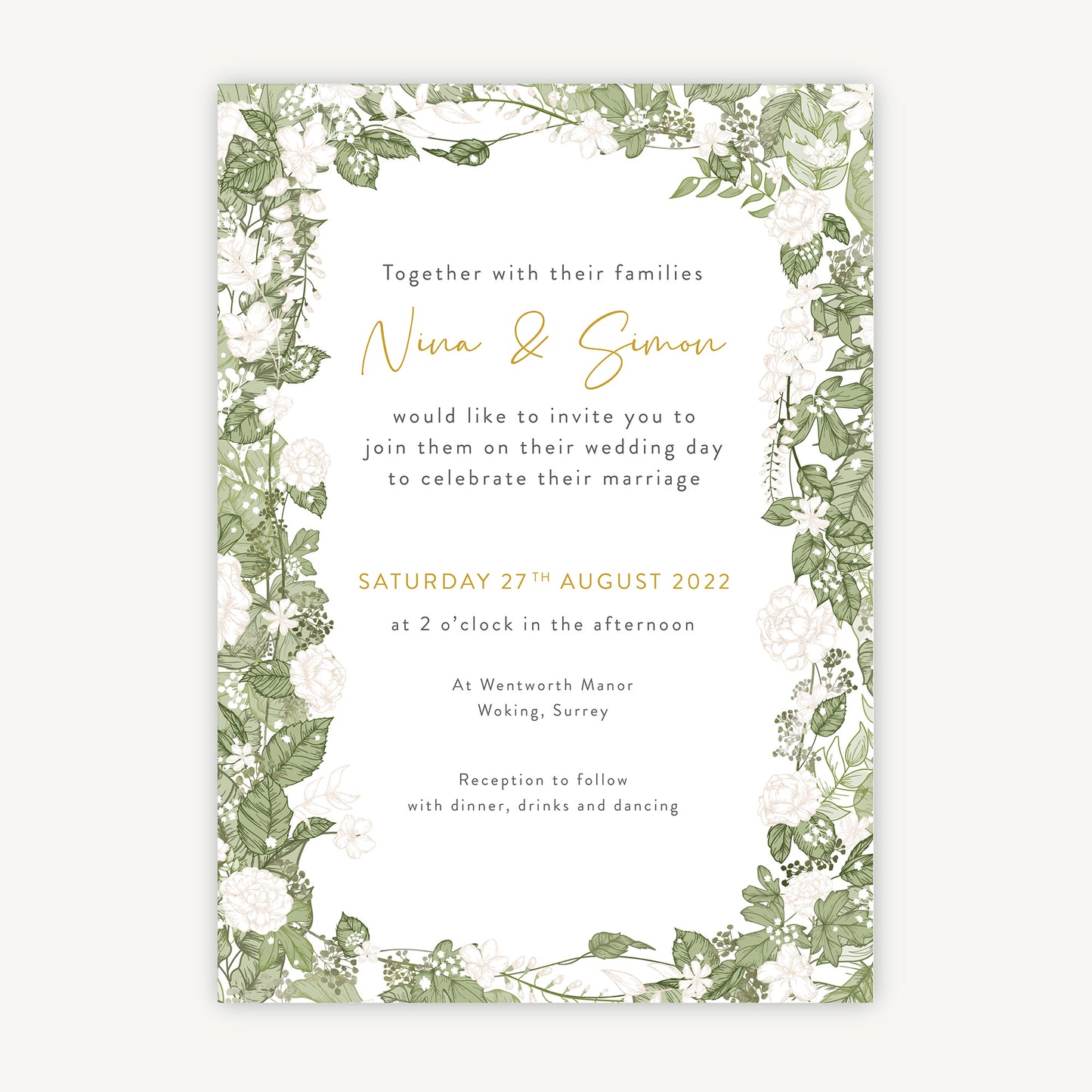 White Floral Wedding Invitation