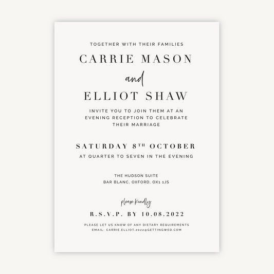 White Modern Script Evening/Reception Wedding Invitation