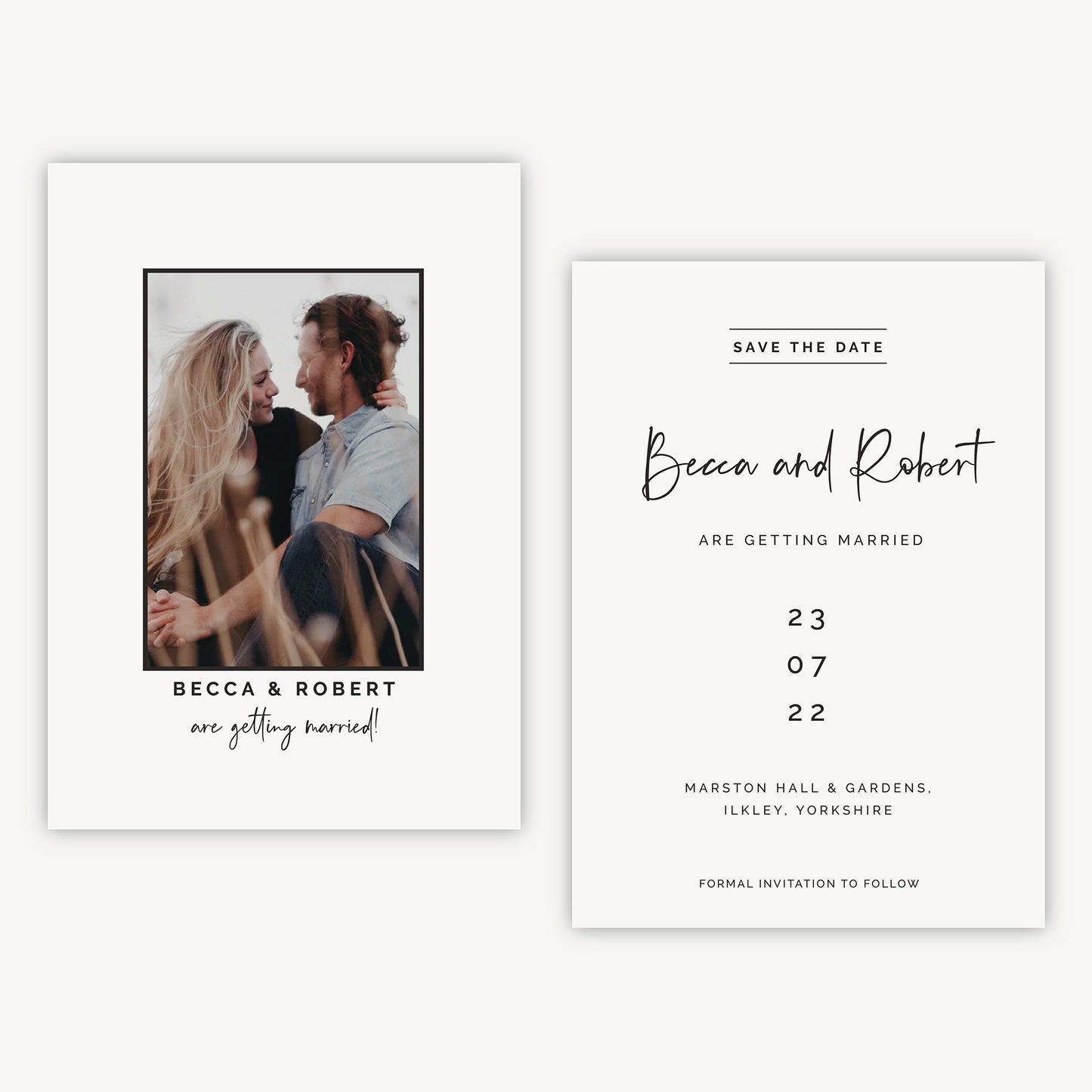 White Modern Script Photo Wedding Save the Date