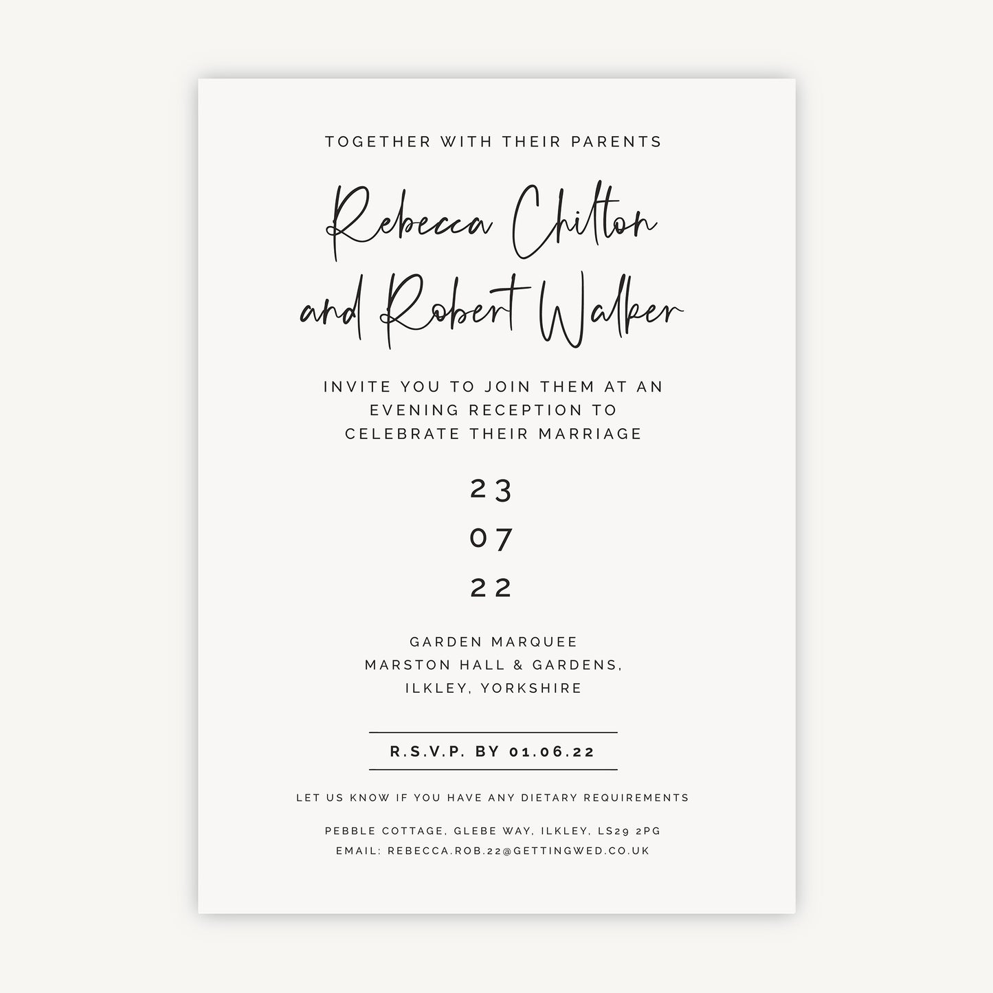 Modern Script Evening/Reception Wedding Invitation