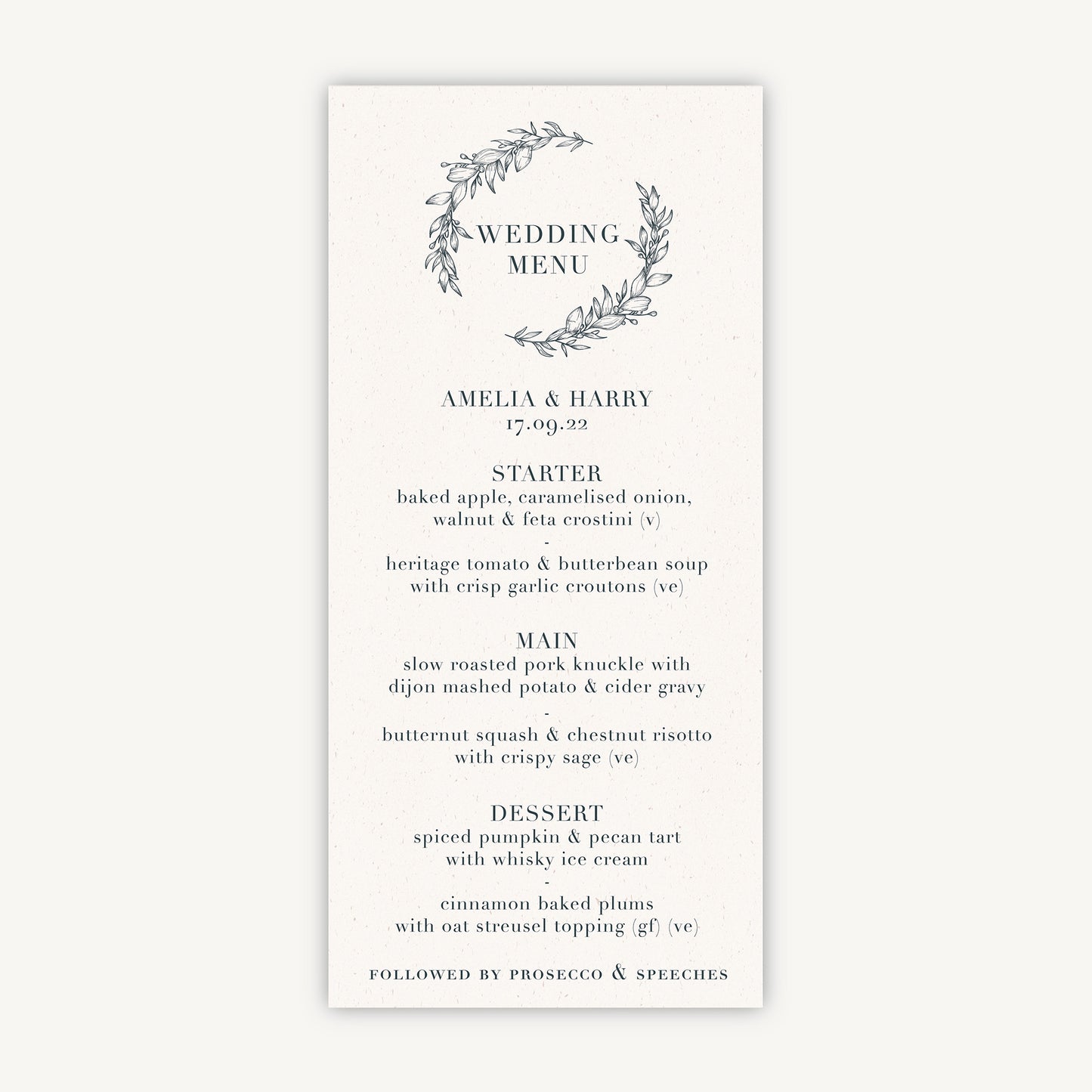 Foliage Monogram Wedding Menu