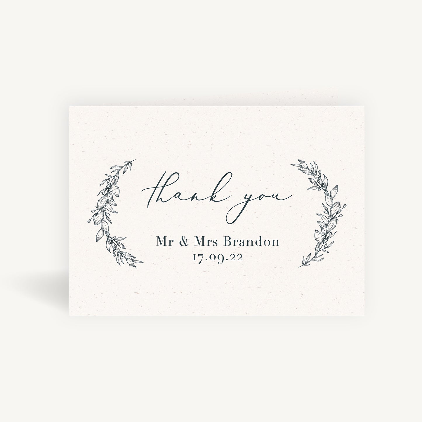 Foliage Monogram Wedding Thank You Card Folded
