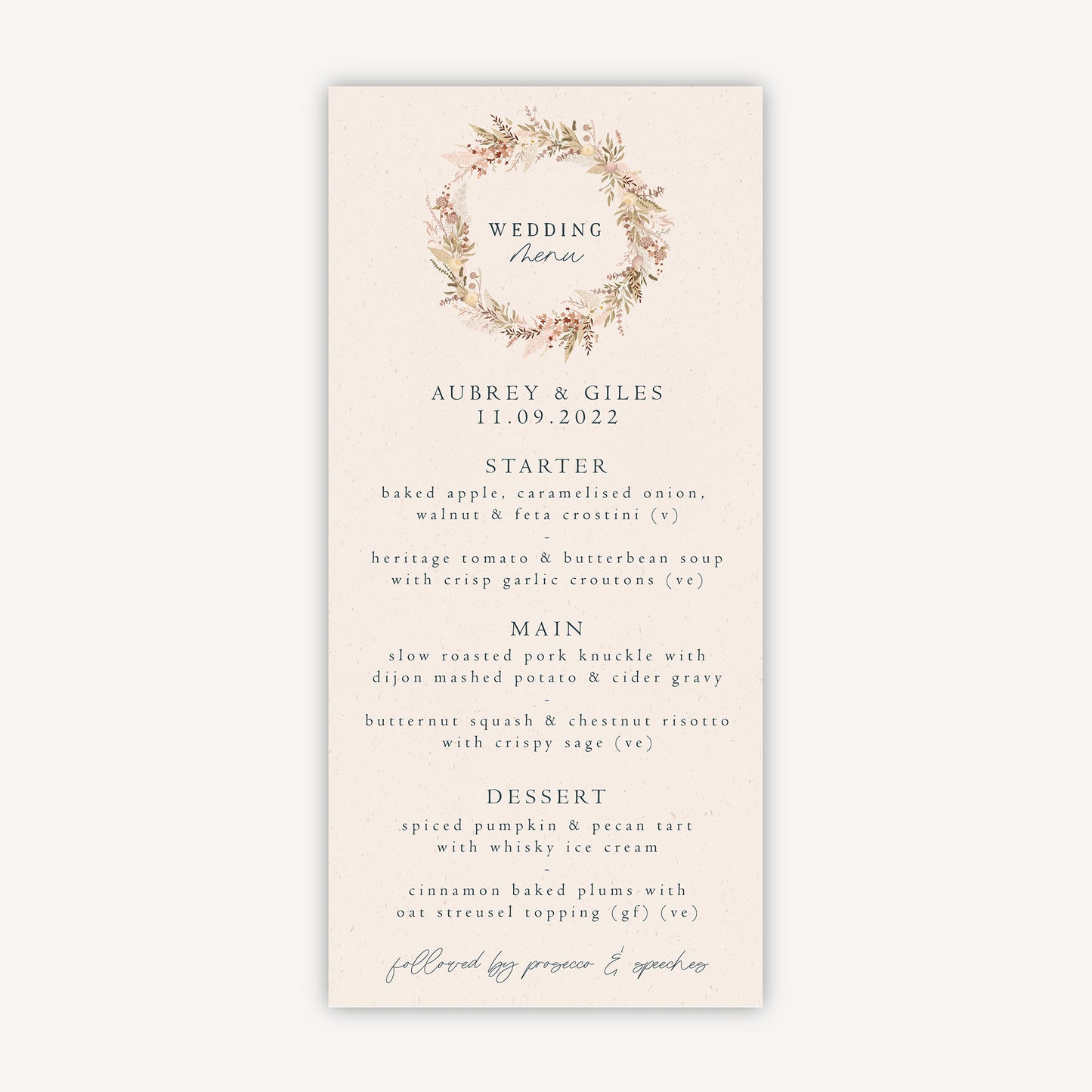 Dried Flower Wreath Wedding Menu