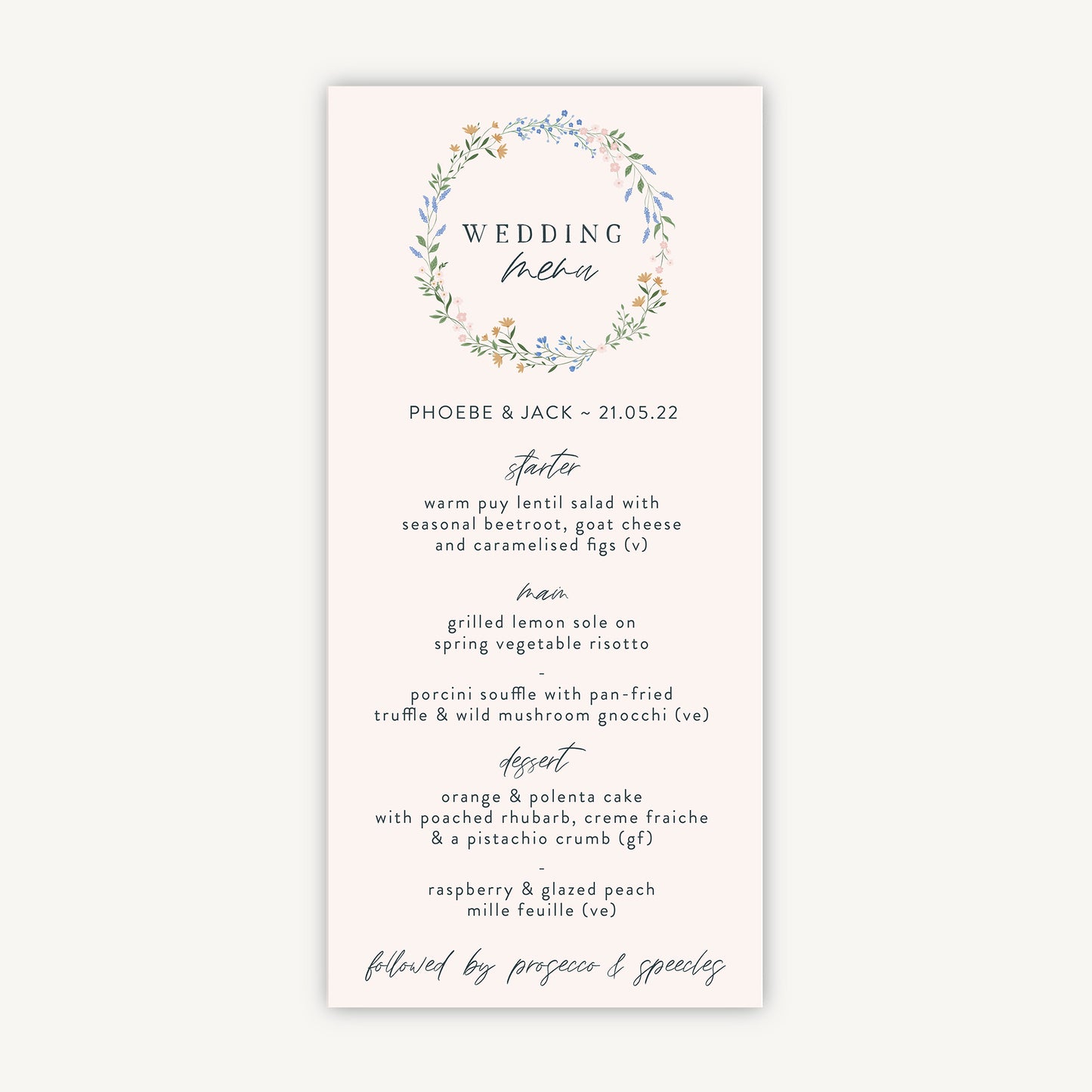 Wildflower Wreath Wedding Menu