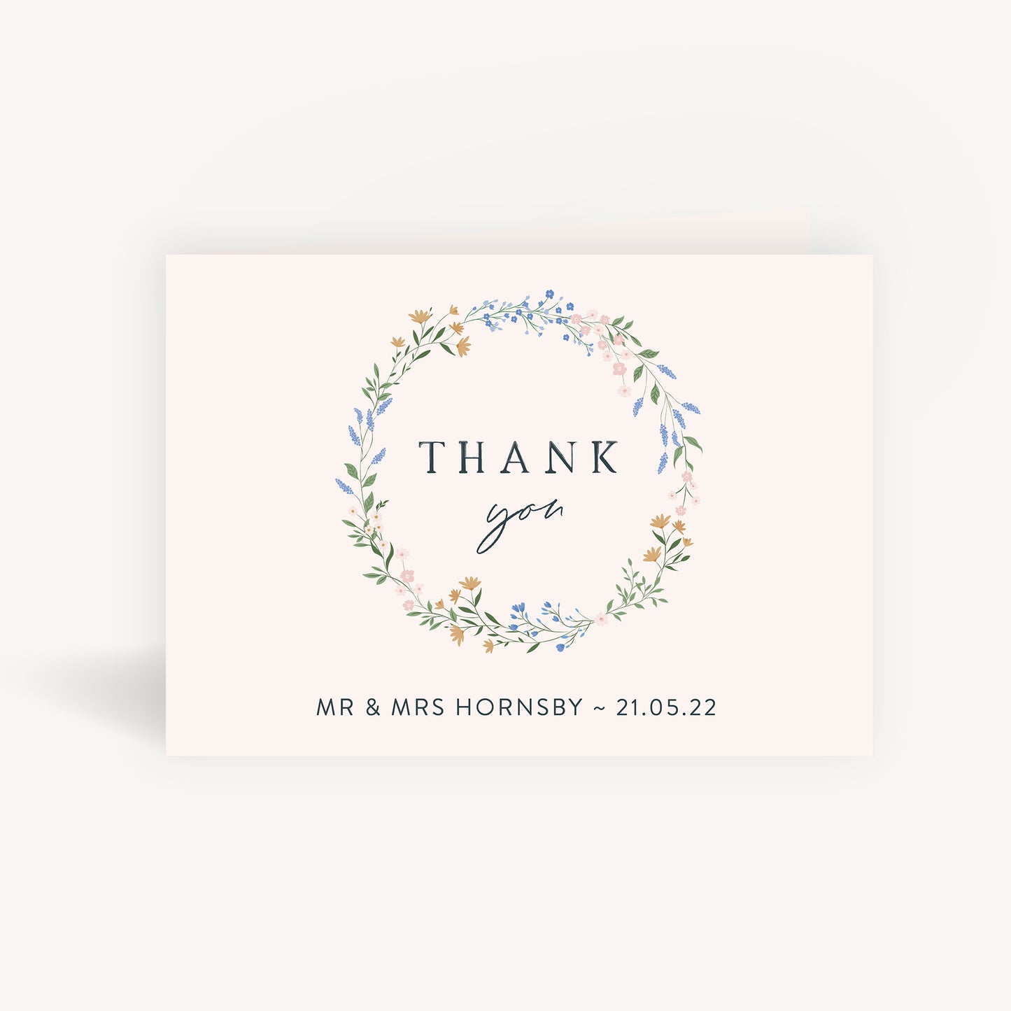 Wildflower Wreath Wedding Thank You Card Folded