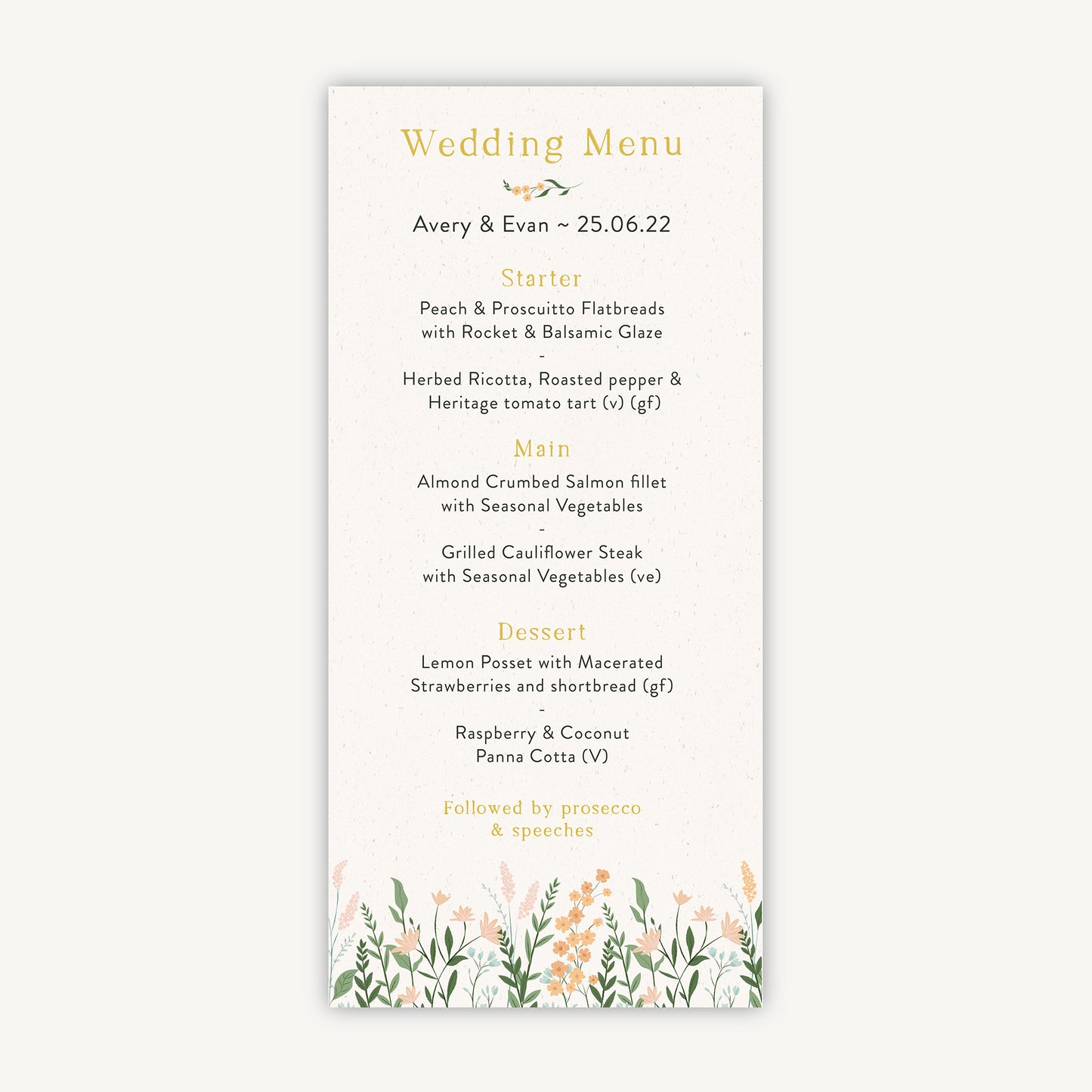Summer Meadow Wedding Menu