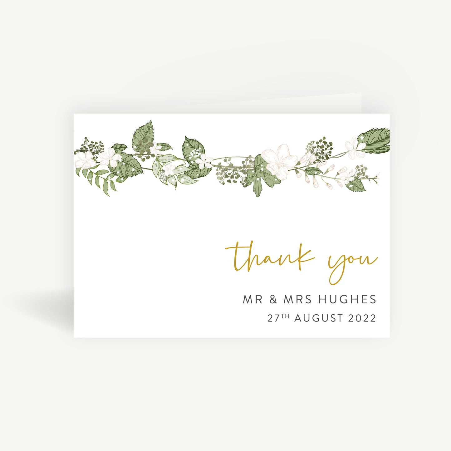 White Floral Wedding Thank You Card Folded