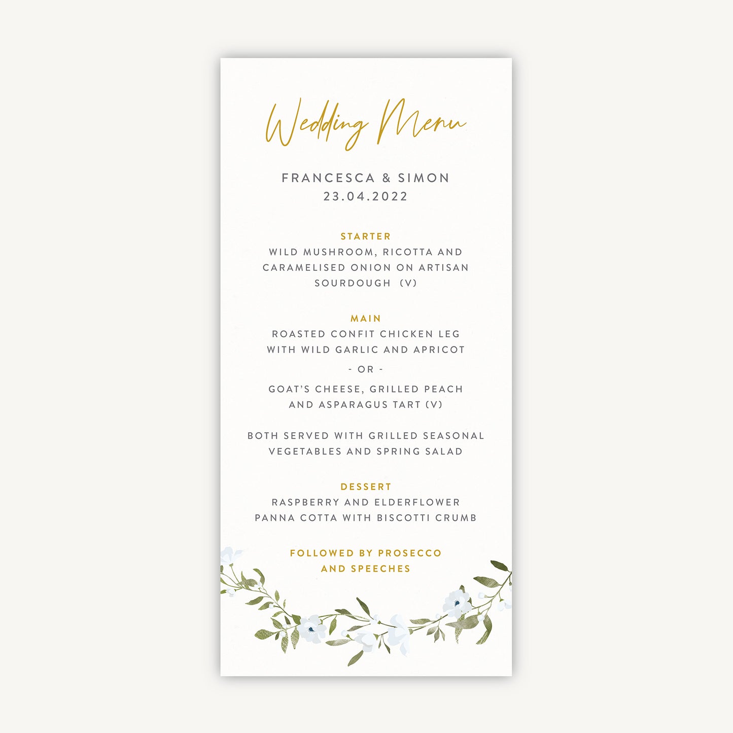 Spring Flowers Wedding Menu