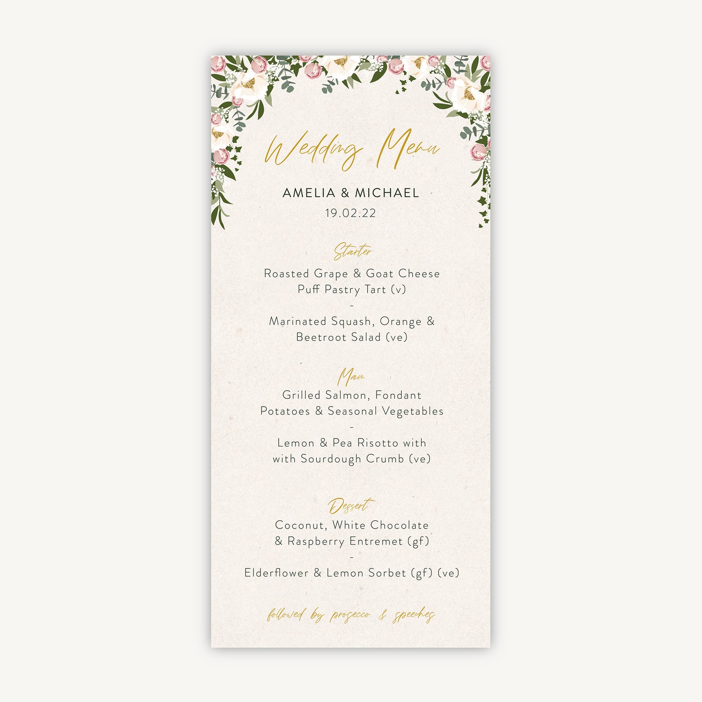 Floral Hoop Wedding Menu