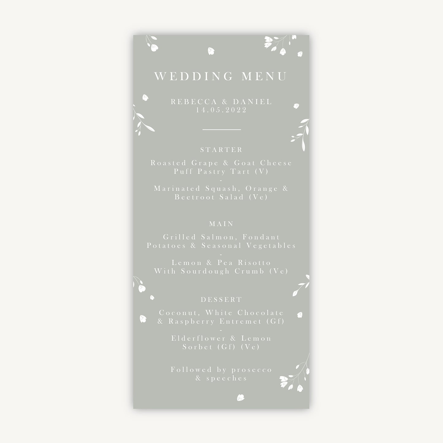 Sage Wildflower Wedding Menu