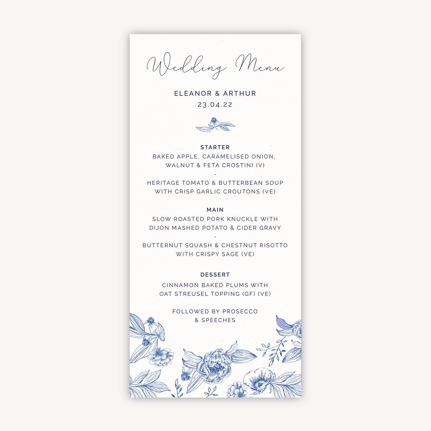 Farmhouse Blue Wedding Menu