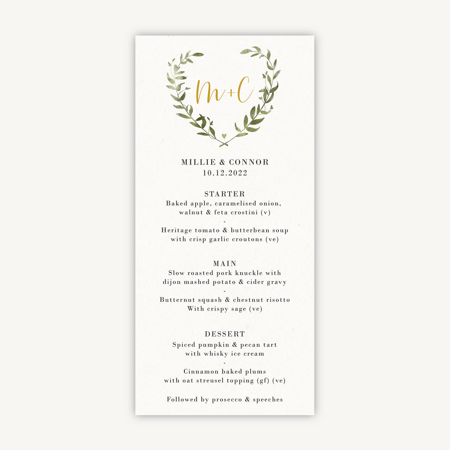Greenery Botanical Wedding Menu