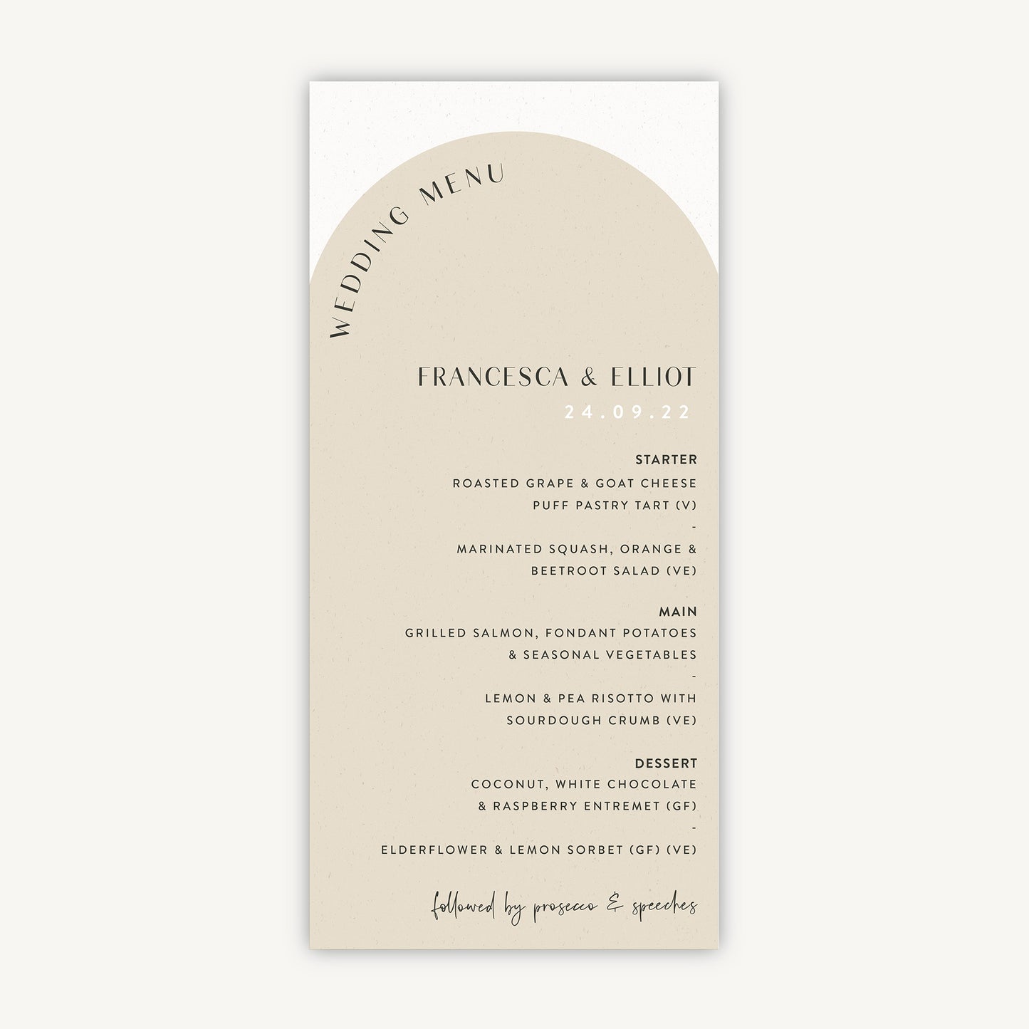 Minimalist Arch Wedding Menu