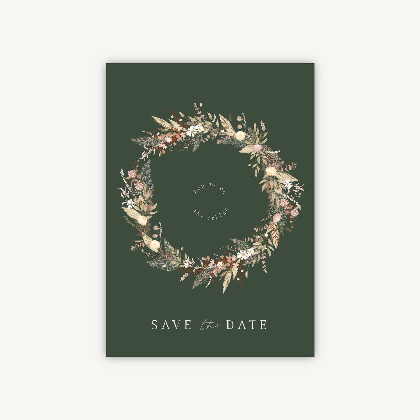 Dried Flower Wreath Wooden Magnet Save the Date
