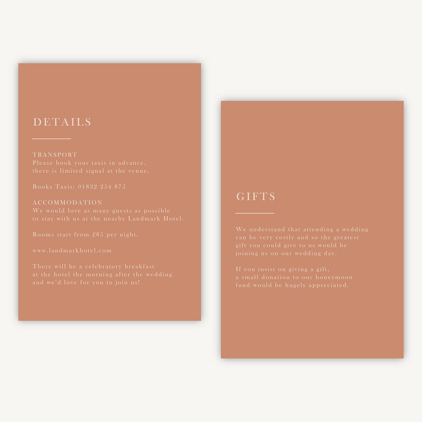 Caramel Autumn Colour Block Wedding Invitation Details Card