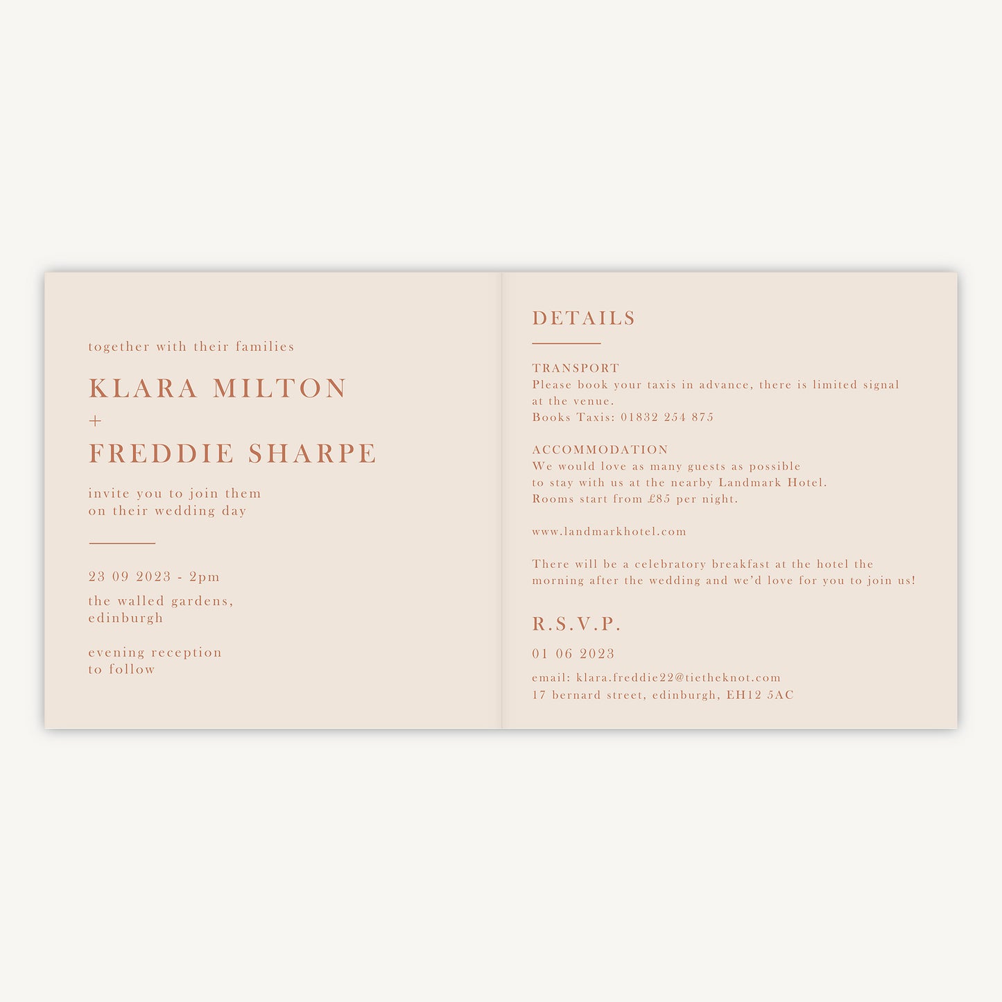 Caramel Autumn Colour Block Folded Wedding Invitation