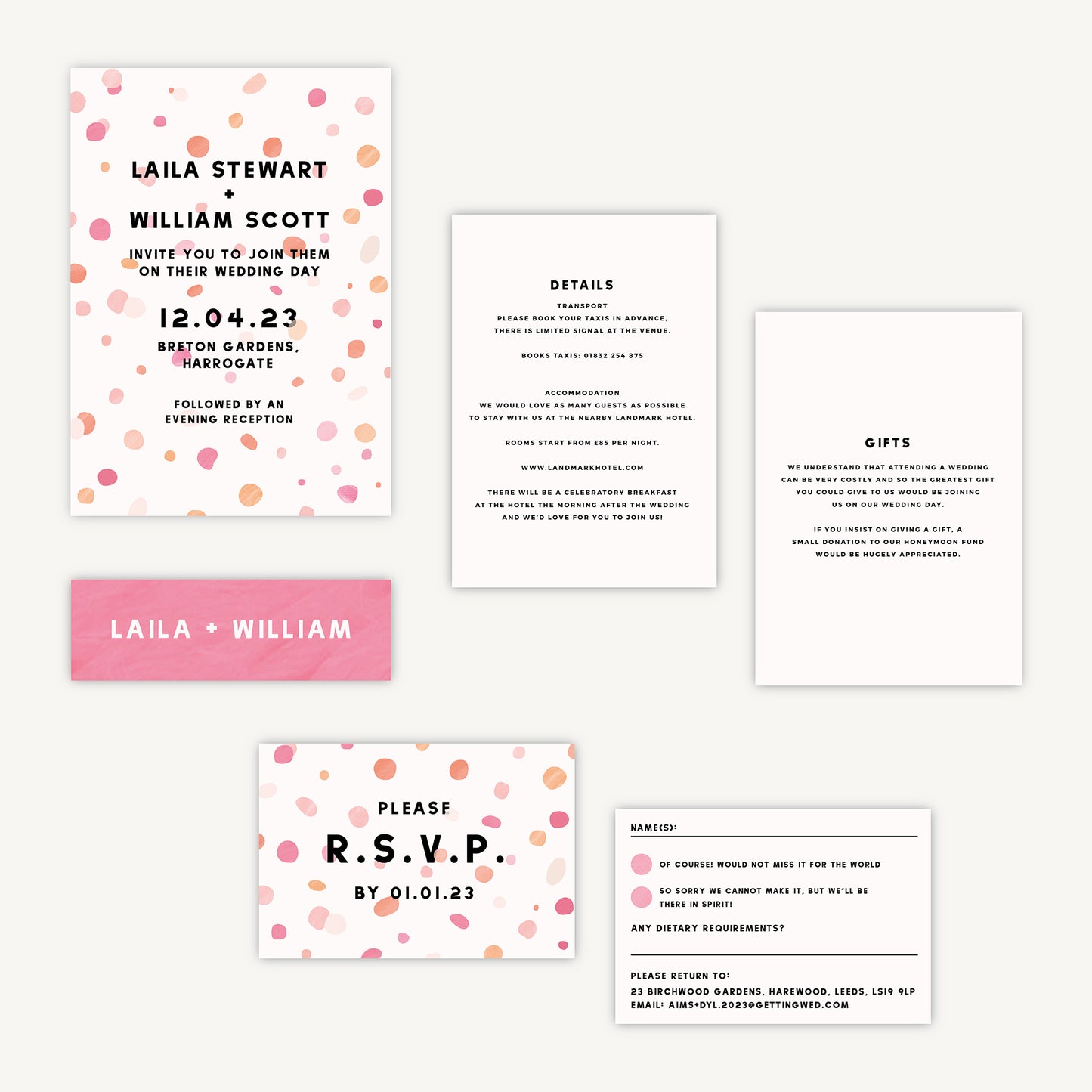 Bright Pink Confetti Wedding Invitation