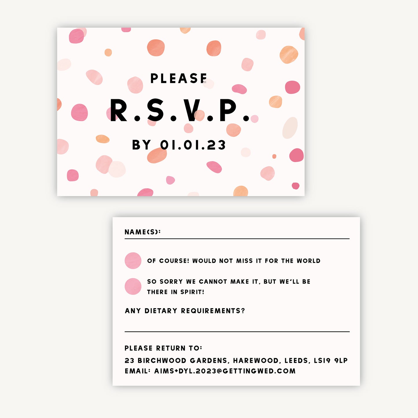 Bright Pink Confetti Wedding Invitation RSVP Card