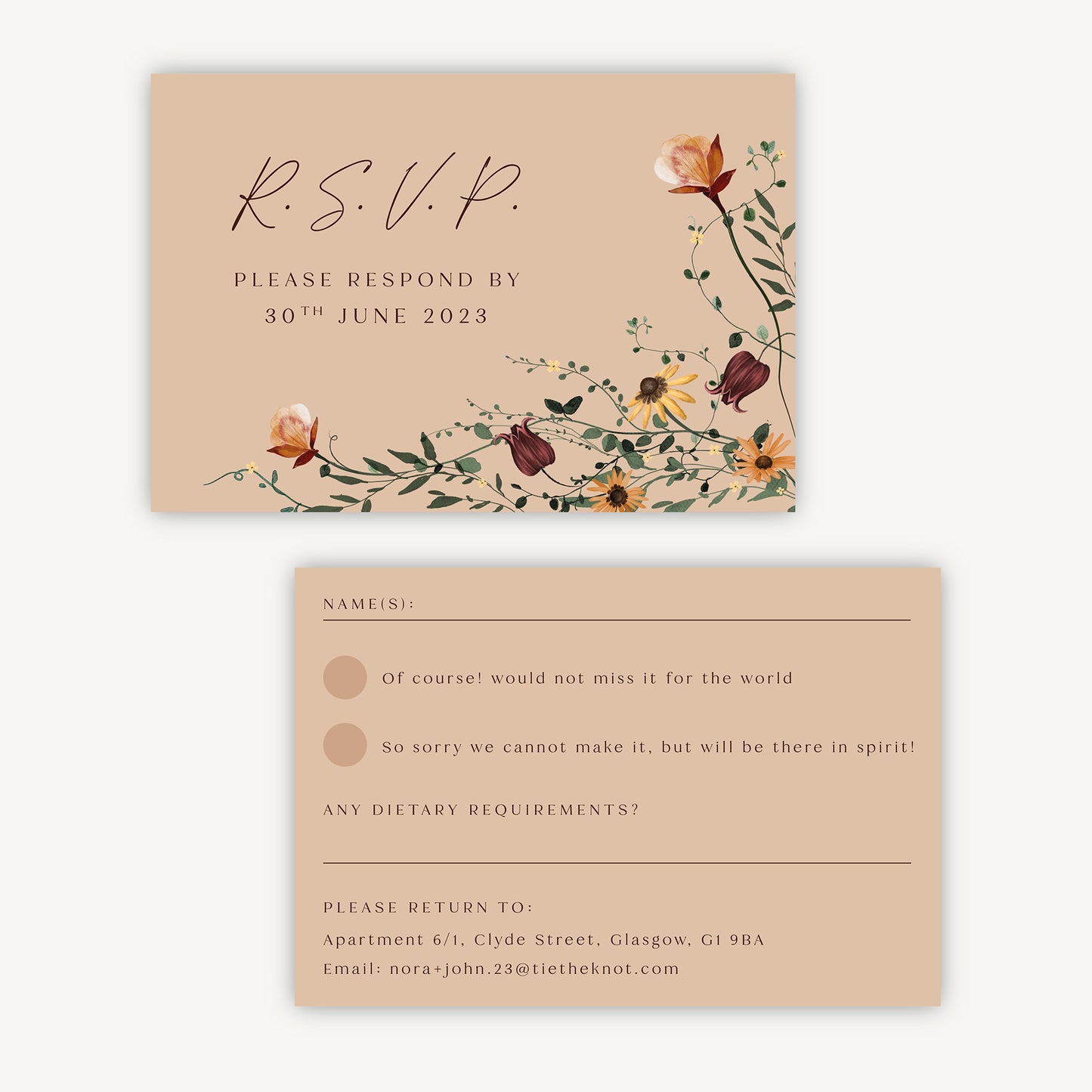 Autumn Wildflowers Wedding Invitation RSVP Card