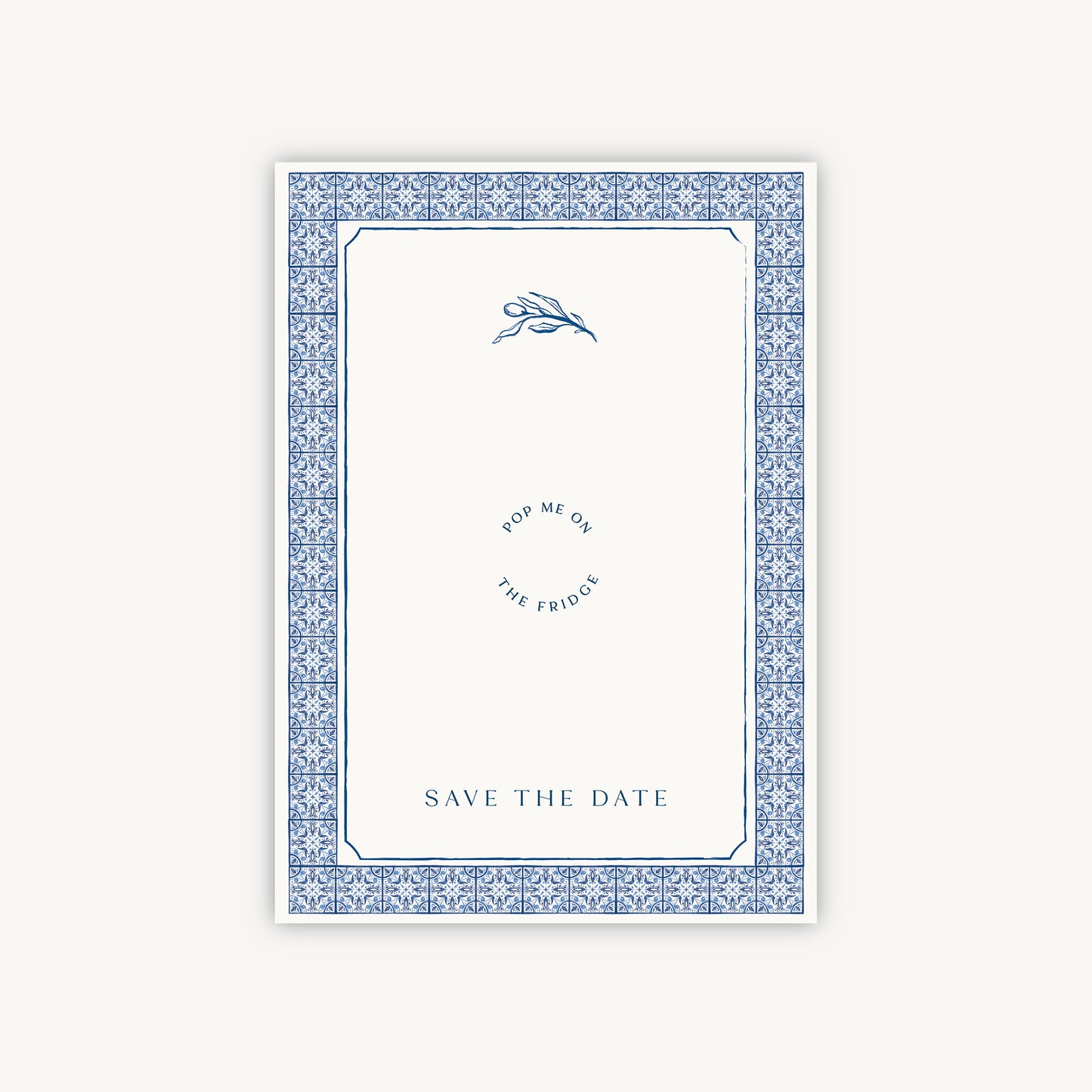 Blue Tile Mediterranean Wooden Magnet Wedding Save the Date