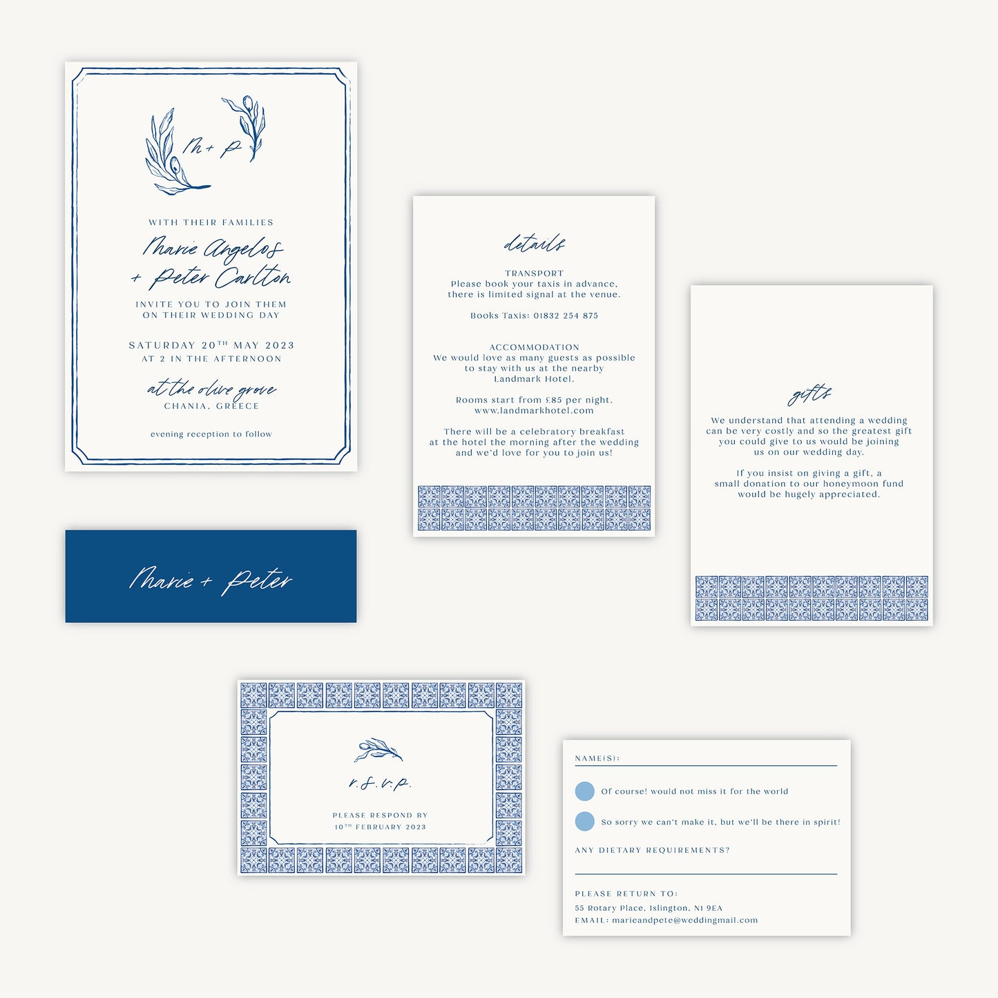 Blue Tile Mediterranean Wedding Invitation