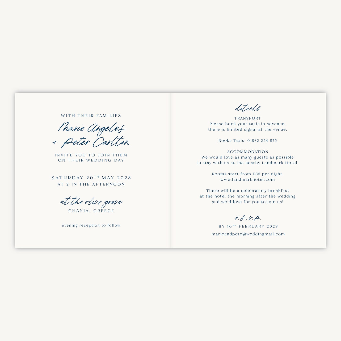 Blue Tile Mediterranean Folded Wedding Invitation