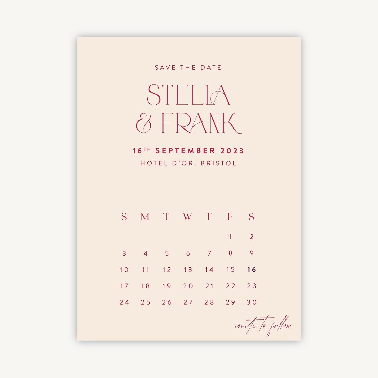 Magenta Modern Script Folded Wedding Save the Date