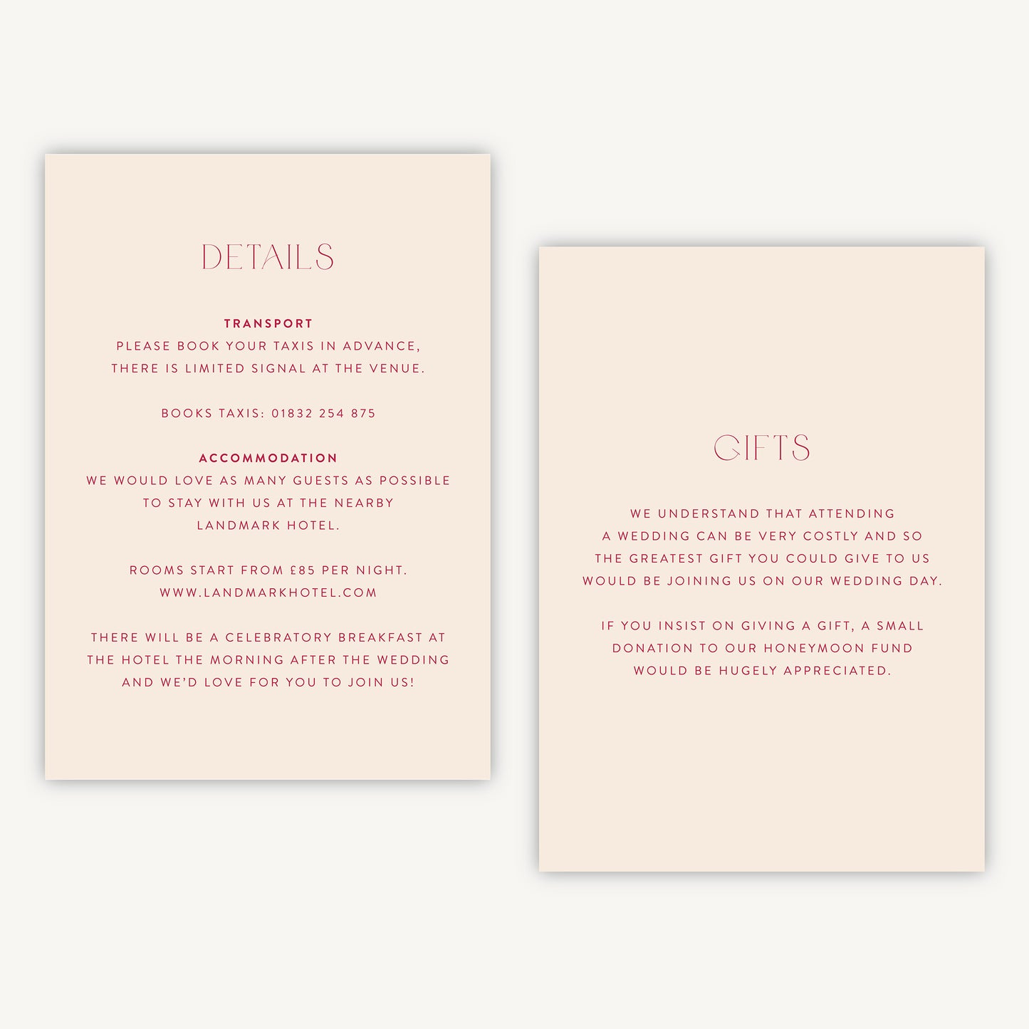 Magenta Modern Script Wedding Invitation Details Card