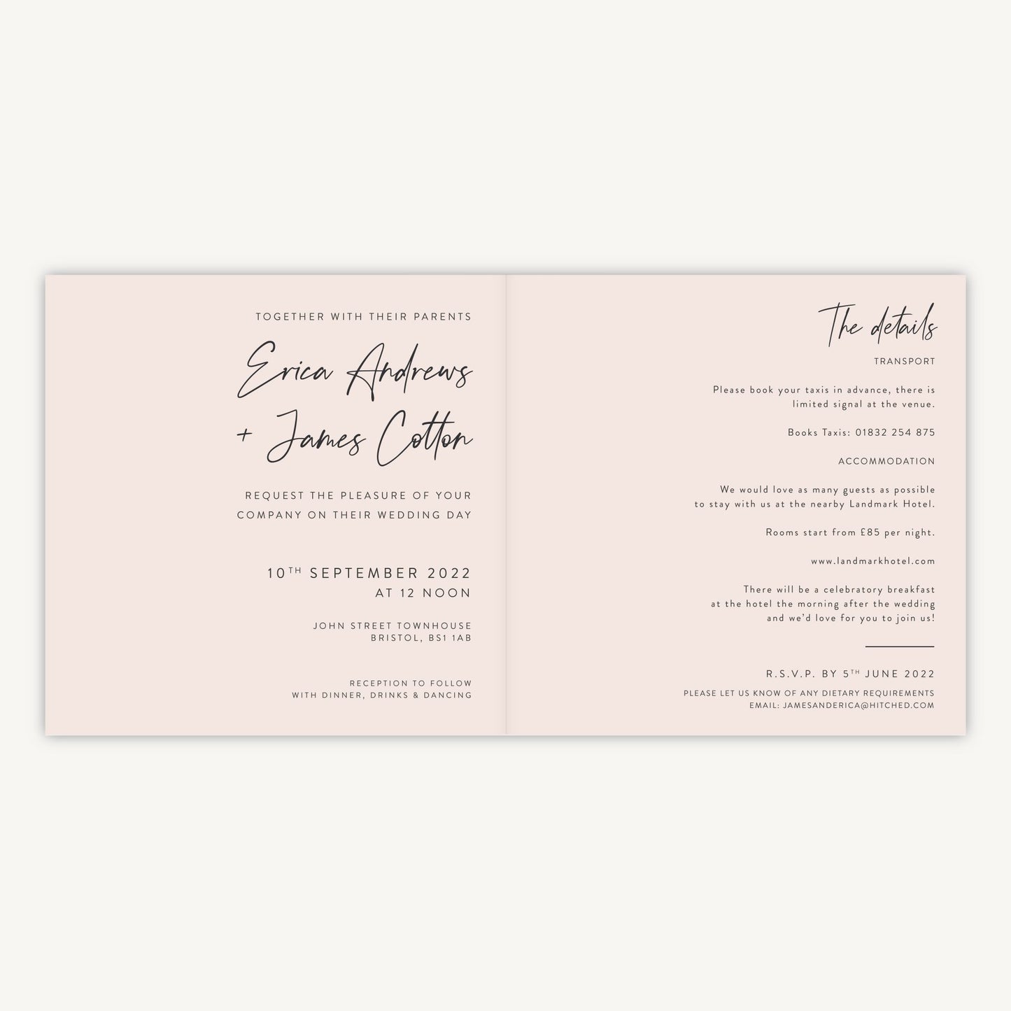 Minimal Script Folded Wedding Invitation