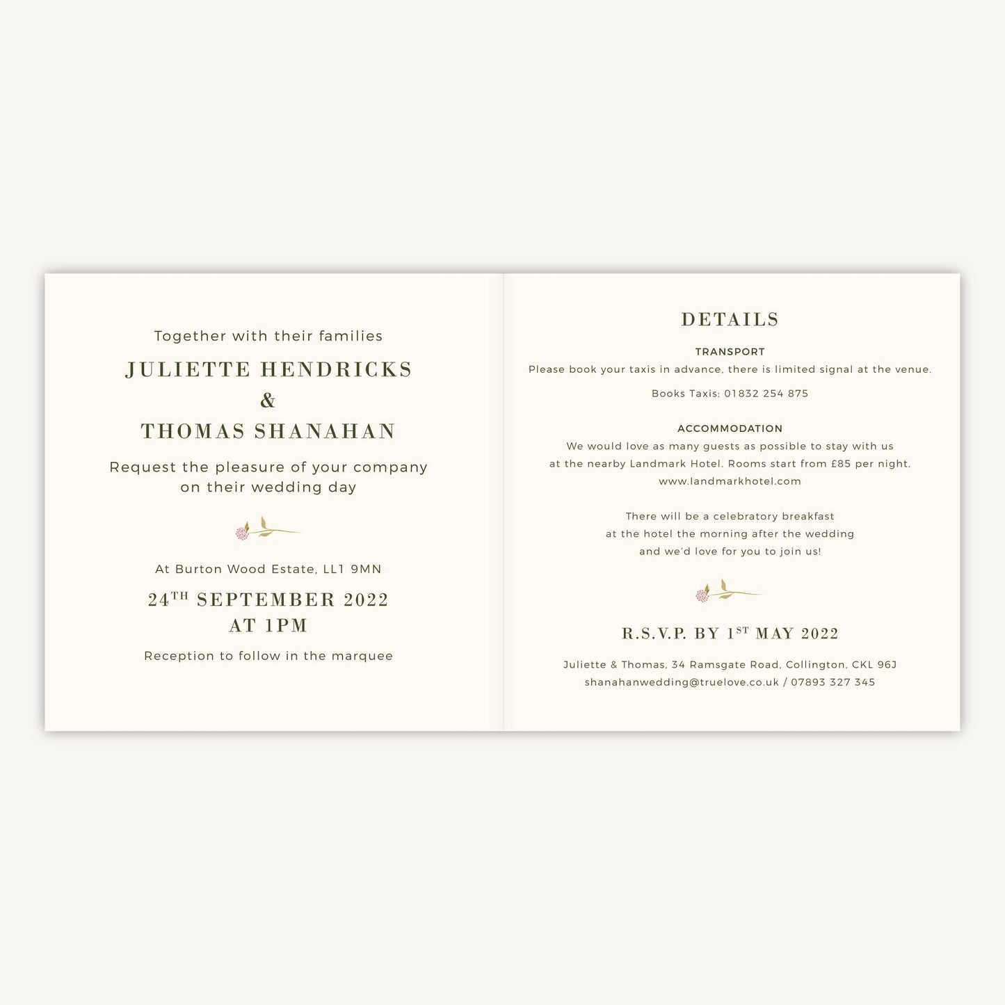 Rustic Wildflowers Folded Wedding Invitation