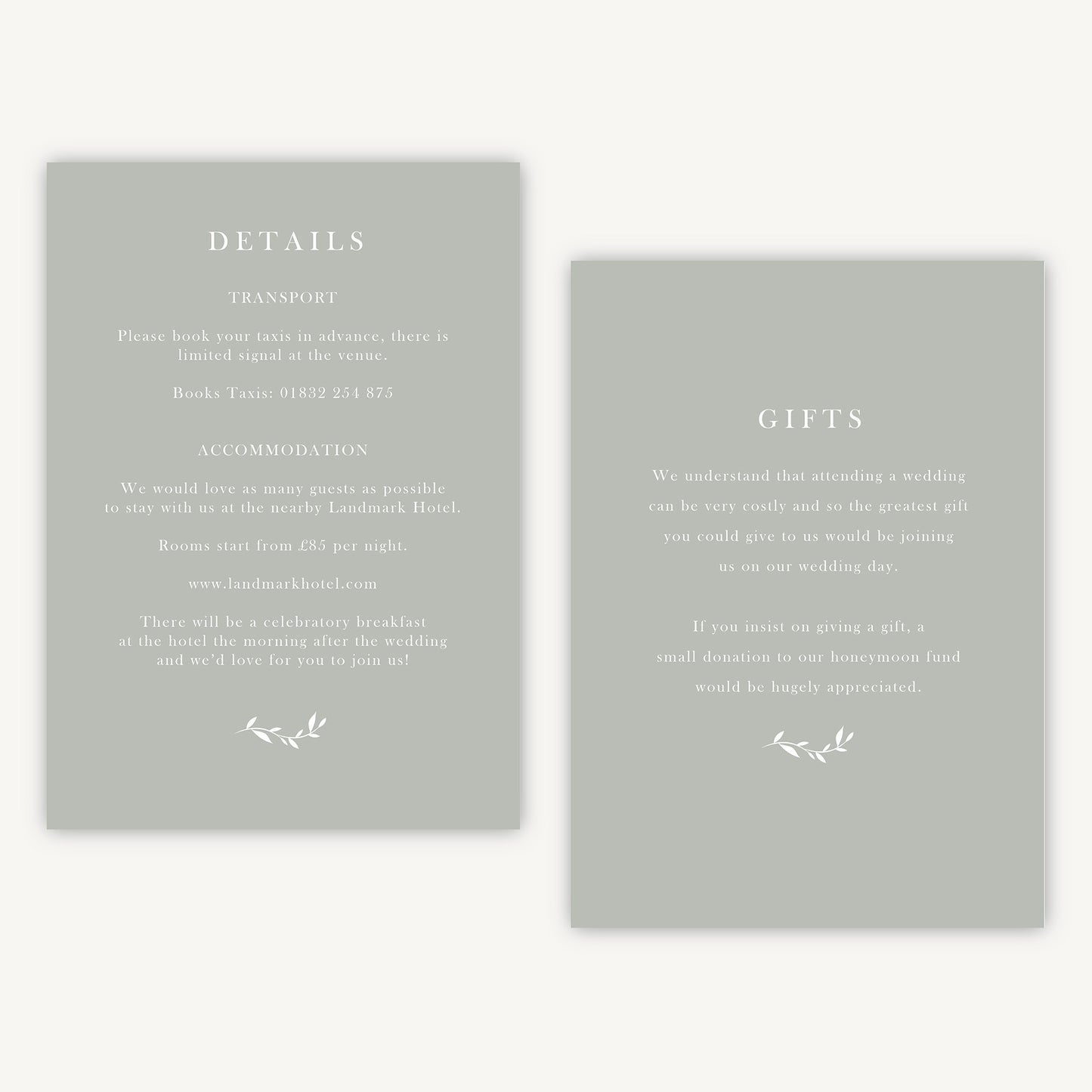 Sage Wildflower Wedding Invitation Details Card