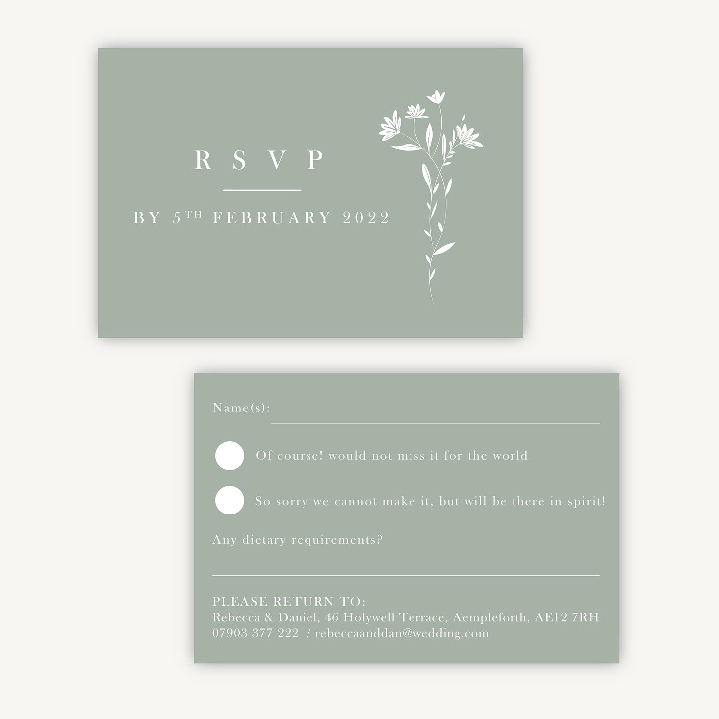 Sage Wildflower Wedding Invitation RSVP Card