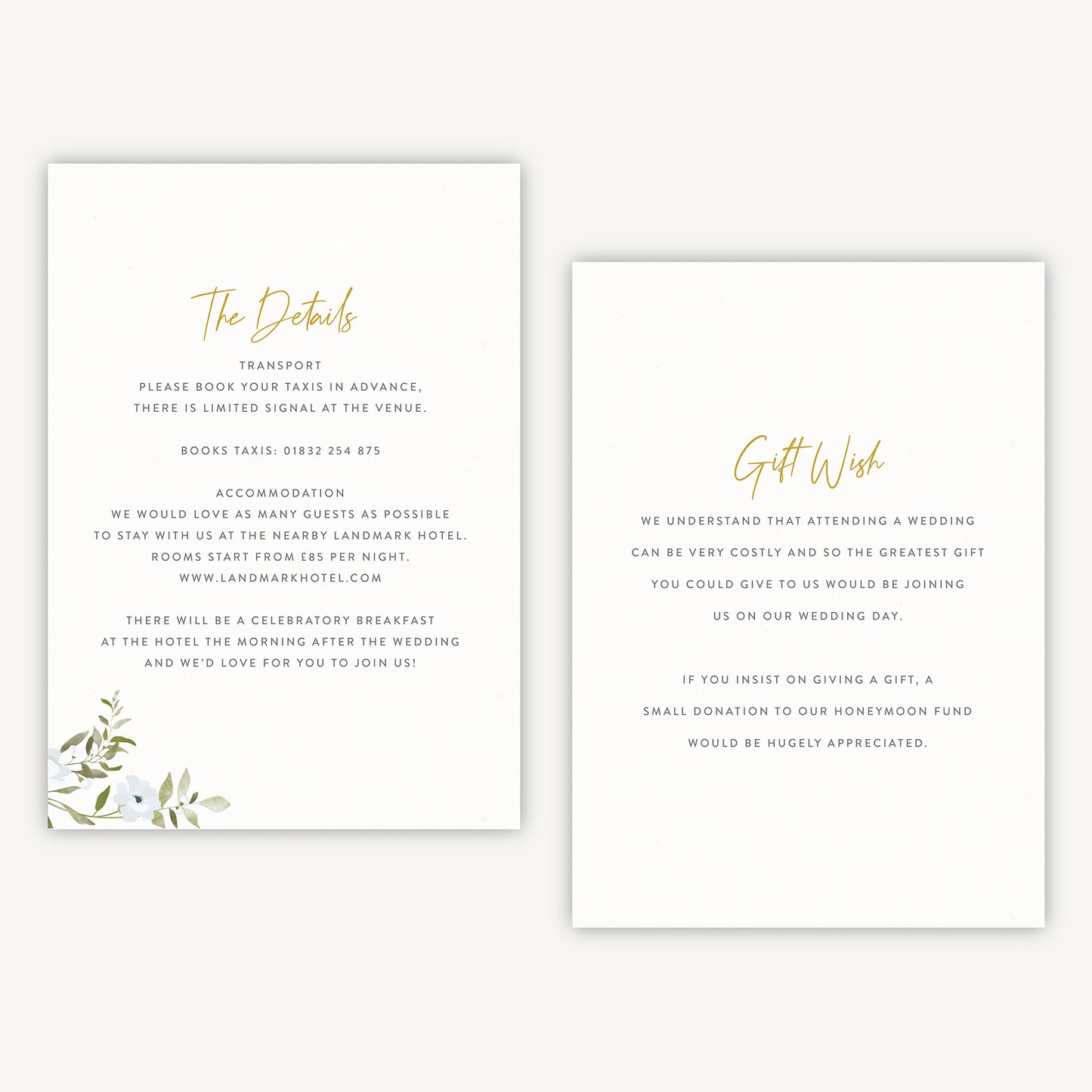 Spring Flowers Wedding Invitation Details Card
