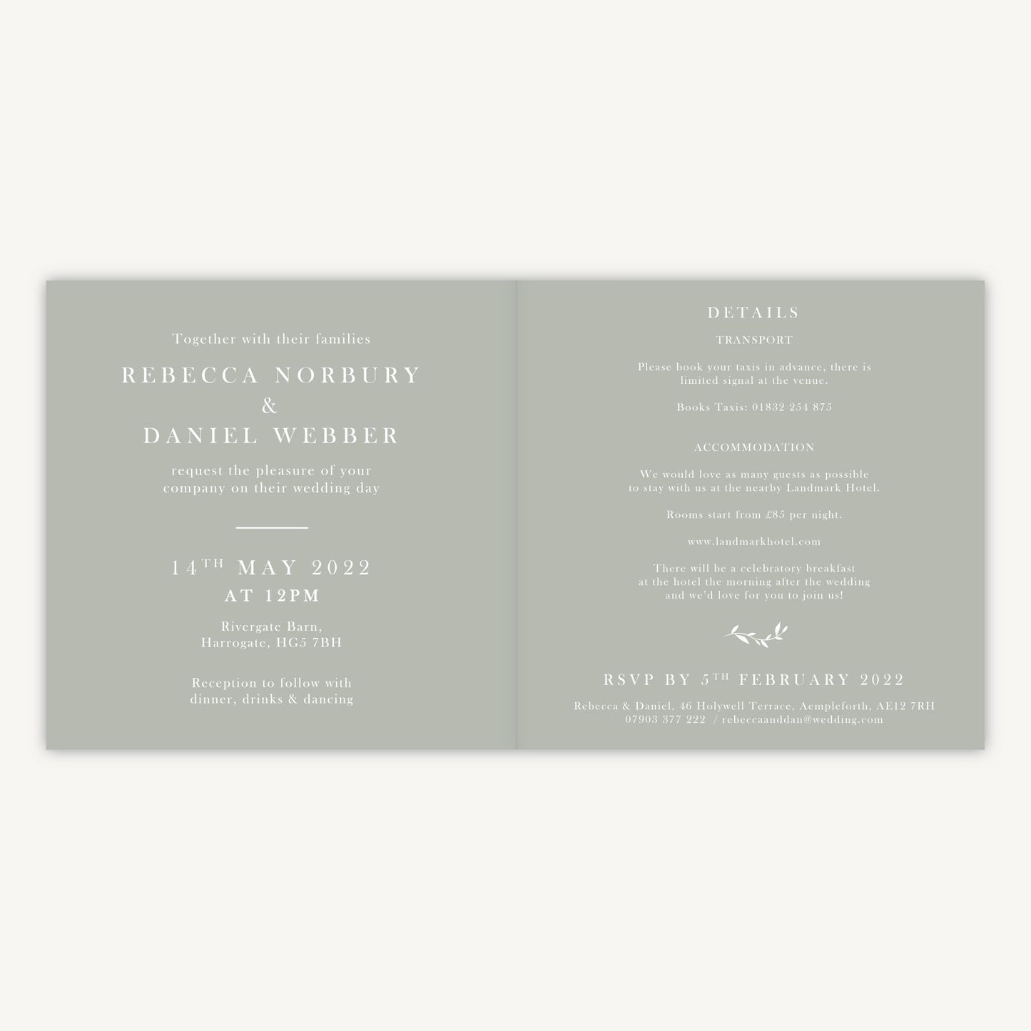 Sage Wildflower Folded Wedding Invitation