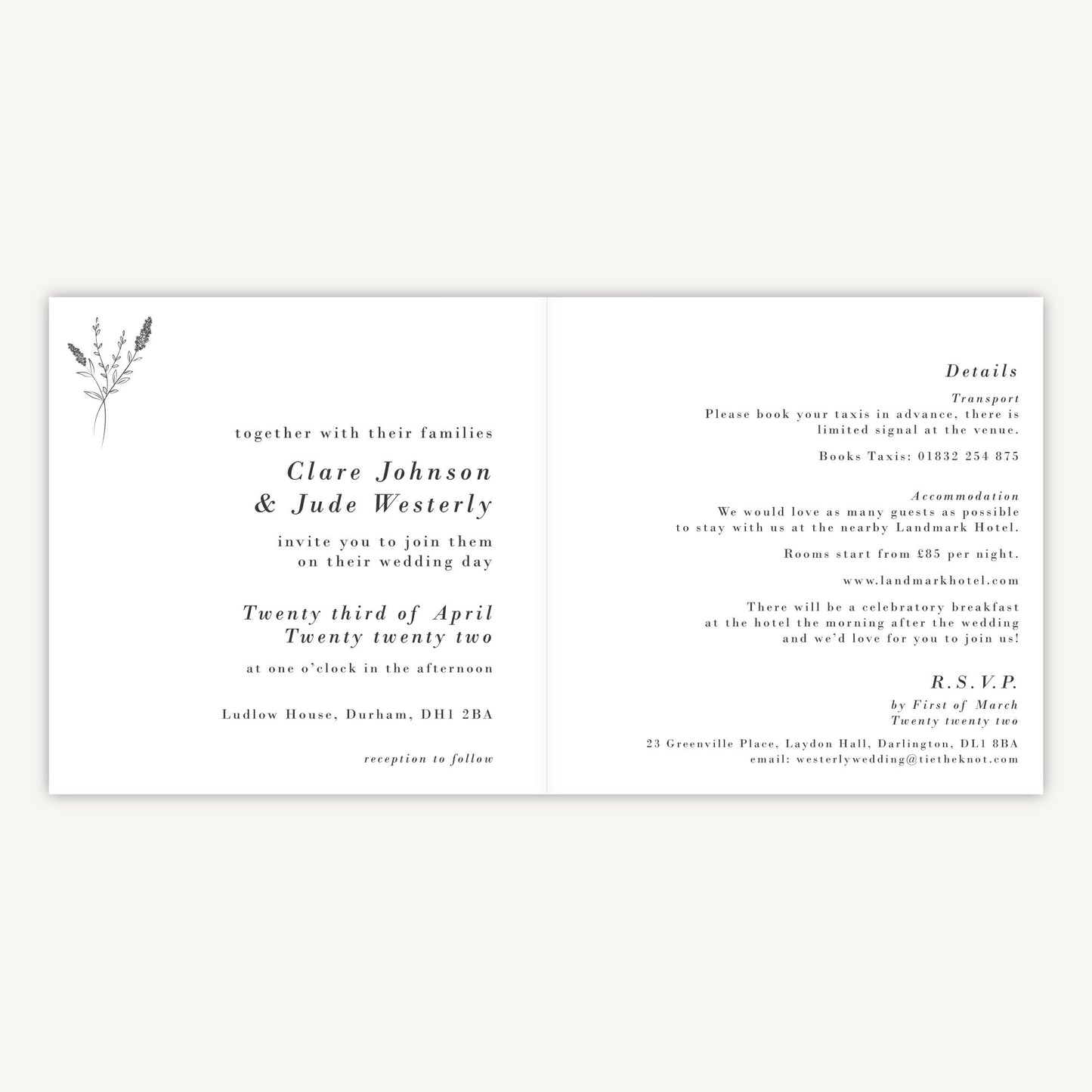 Simple Floral Folded Wedding Invitation