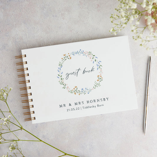 Wildflower Wreath Personalised Wedding Guest Book