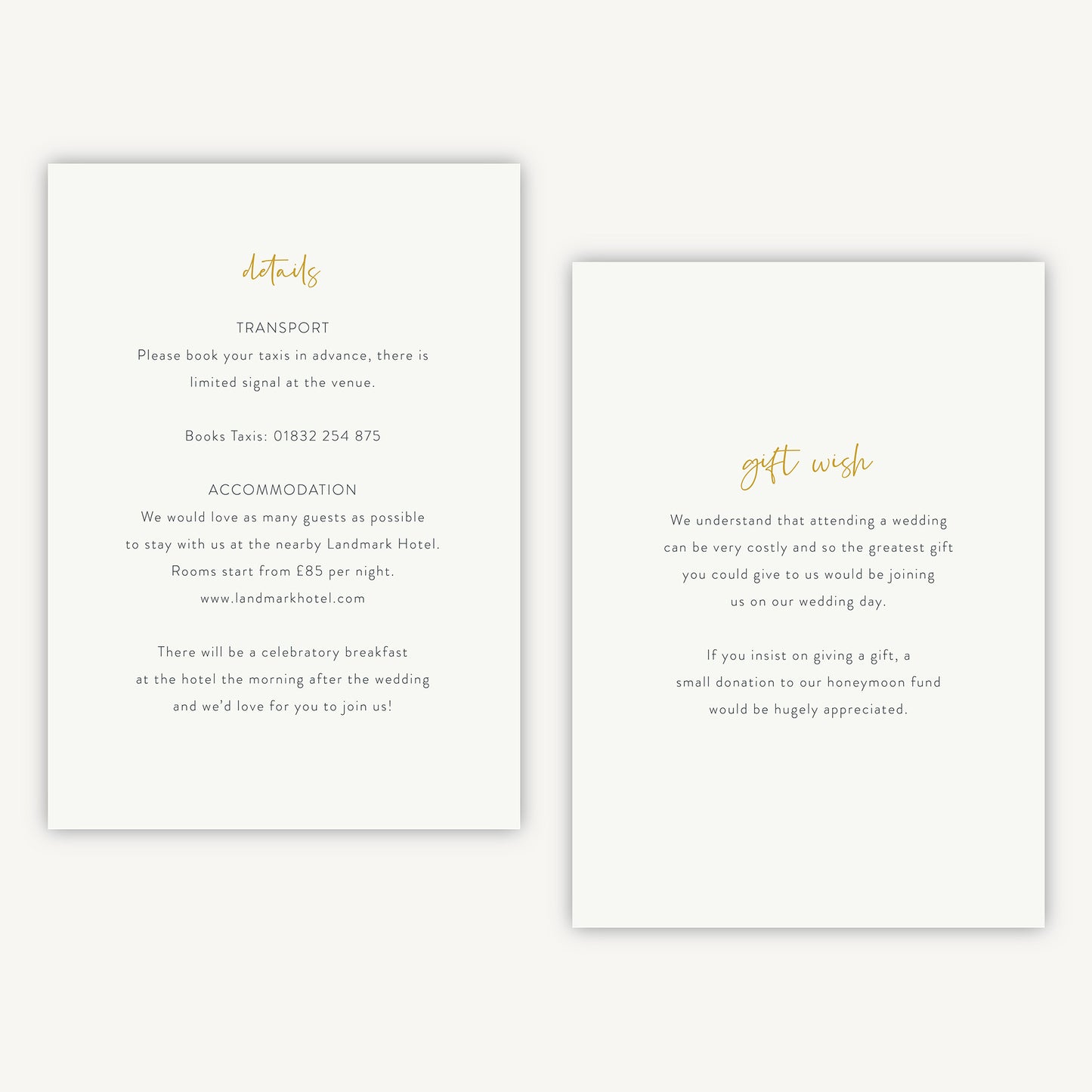 White Floral Wedding Invitation Details Card