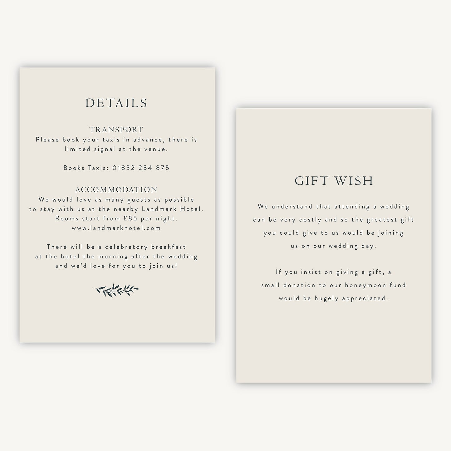 Winter Botanical Wedding Invitation Details Card