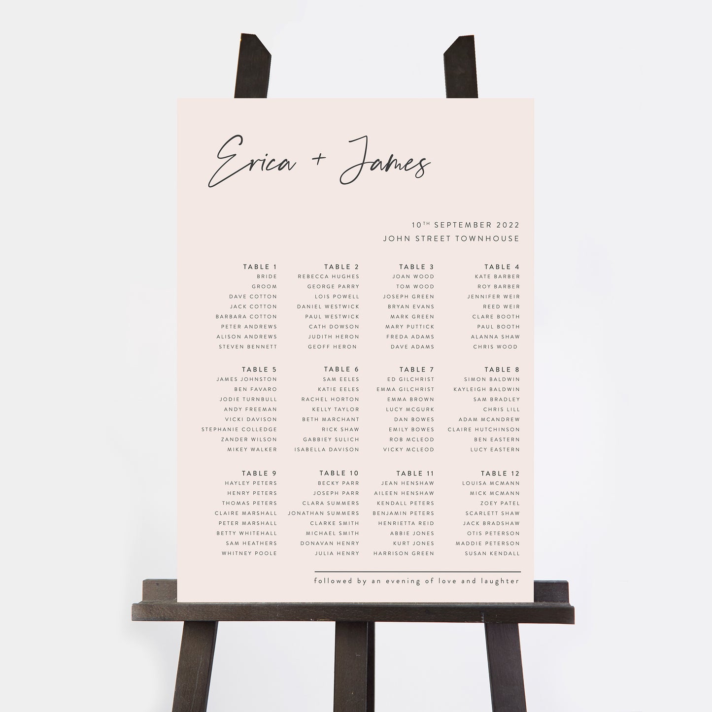 Minimal Script Personalised Wedding Table Plan