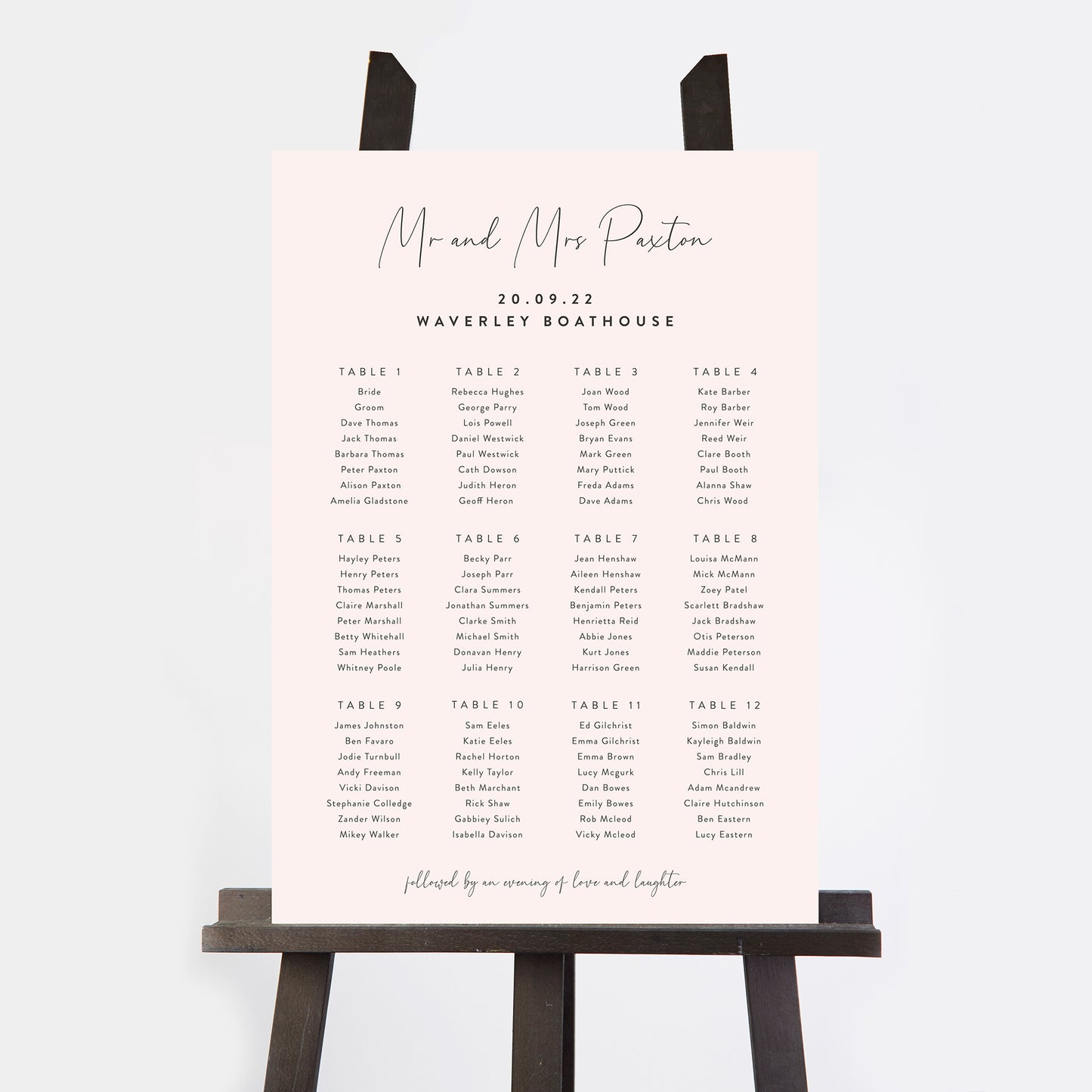 Romantic Script Personalised Wedding Table Plan