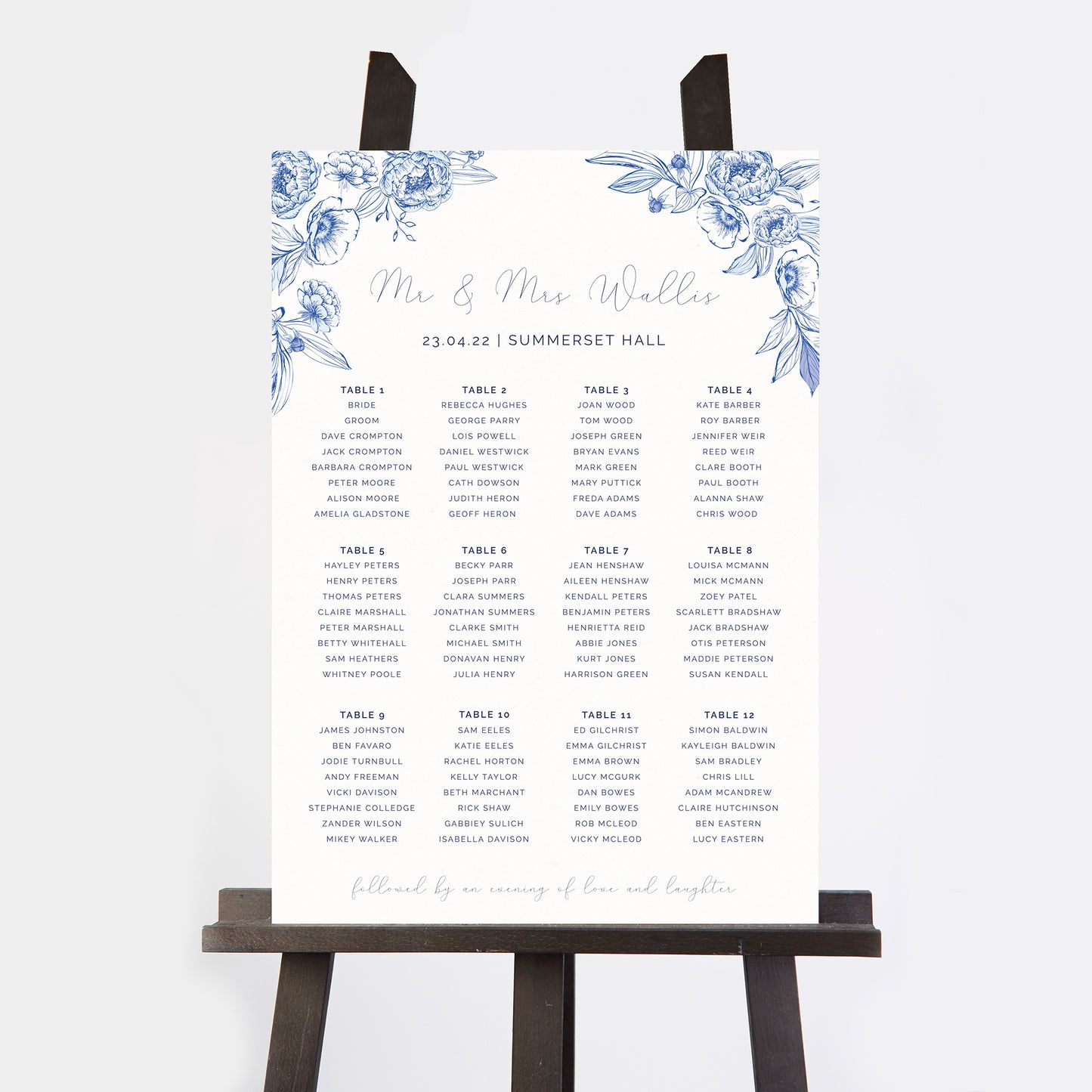 Farmhouse Blue Personalised Wedding Table Plan