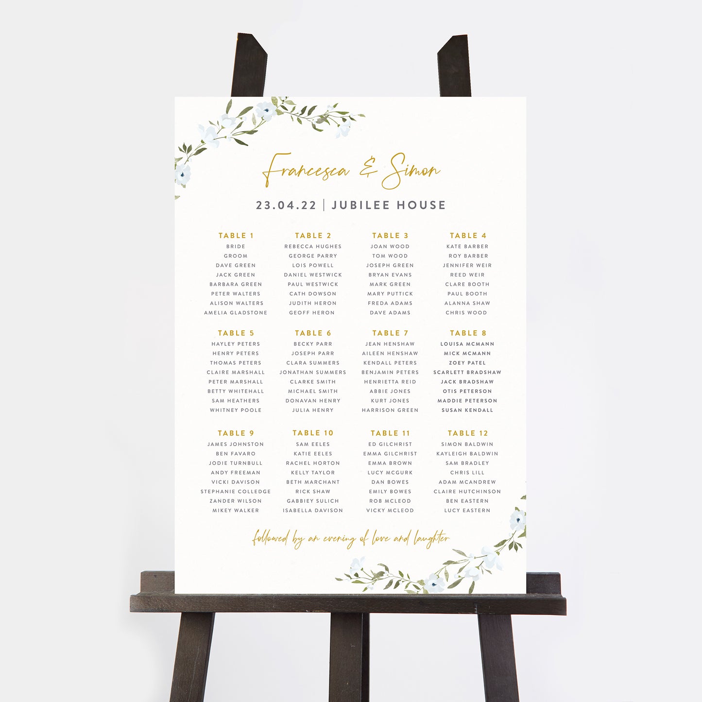 Spring Flowers Personalised Wedding Table Plan