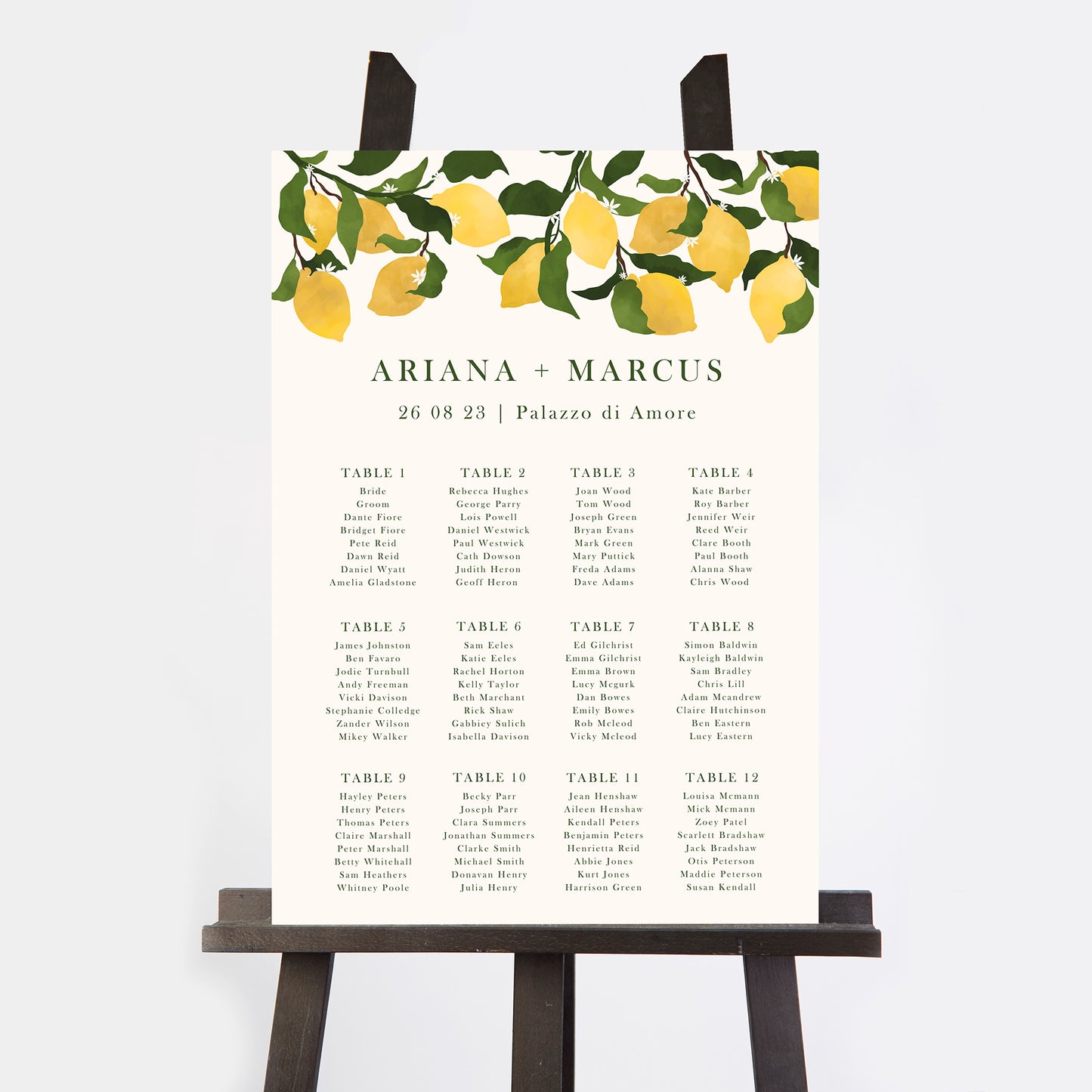 Amalfi Lemons Personalised Wedding Table Plan